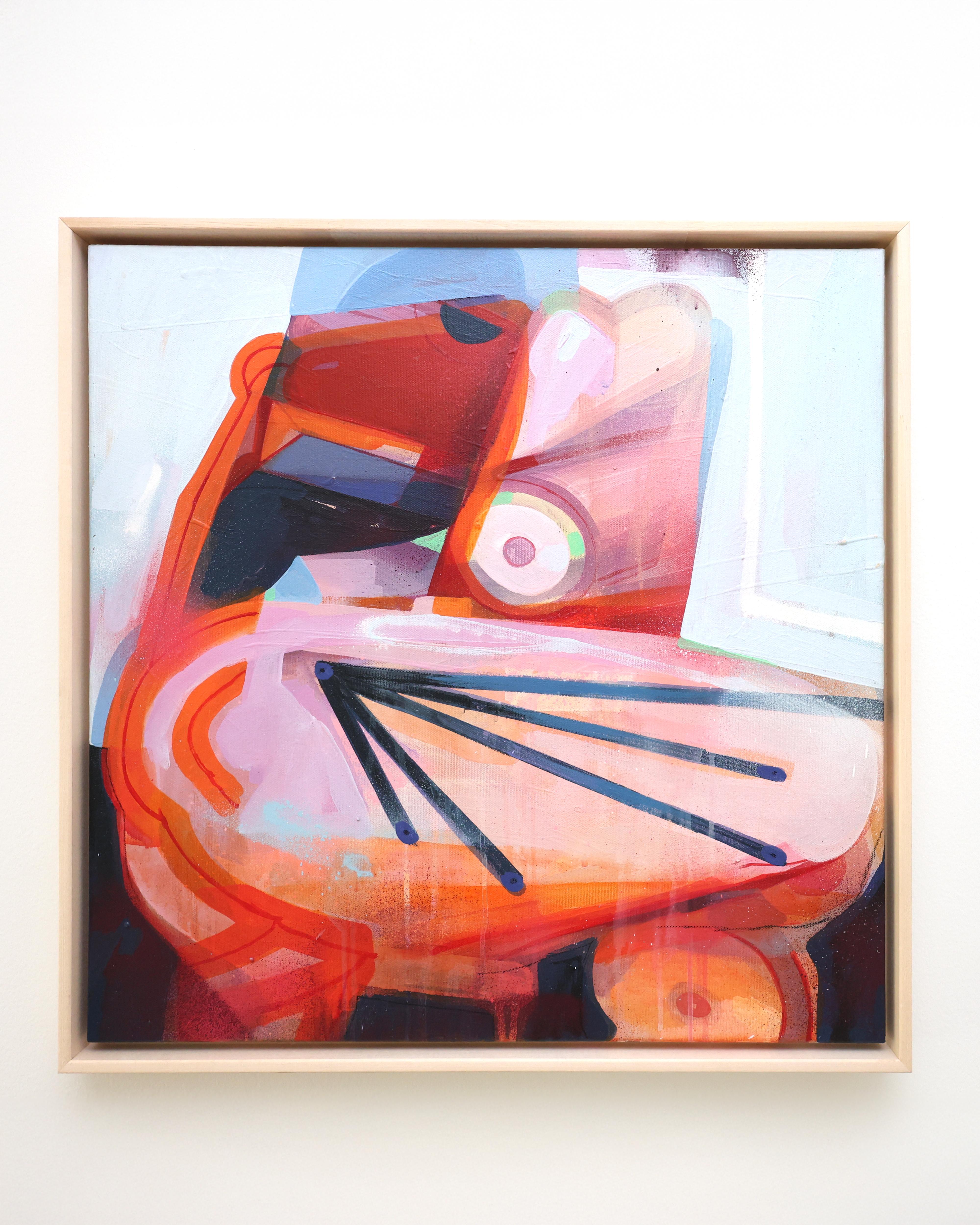 Zeitgenössisches abstraktes gerahmtes Acrylgemälde, kühnes Rot und Rosa, In Altum #6 im Angebot 2