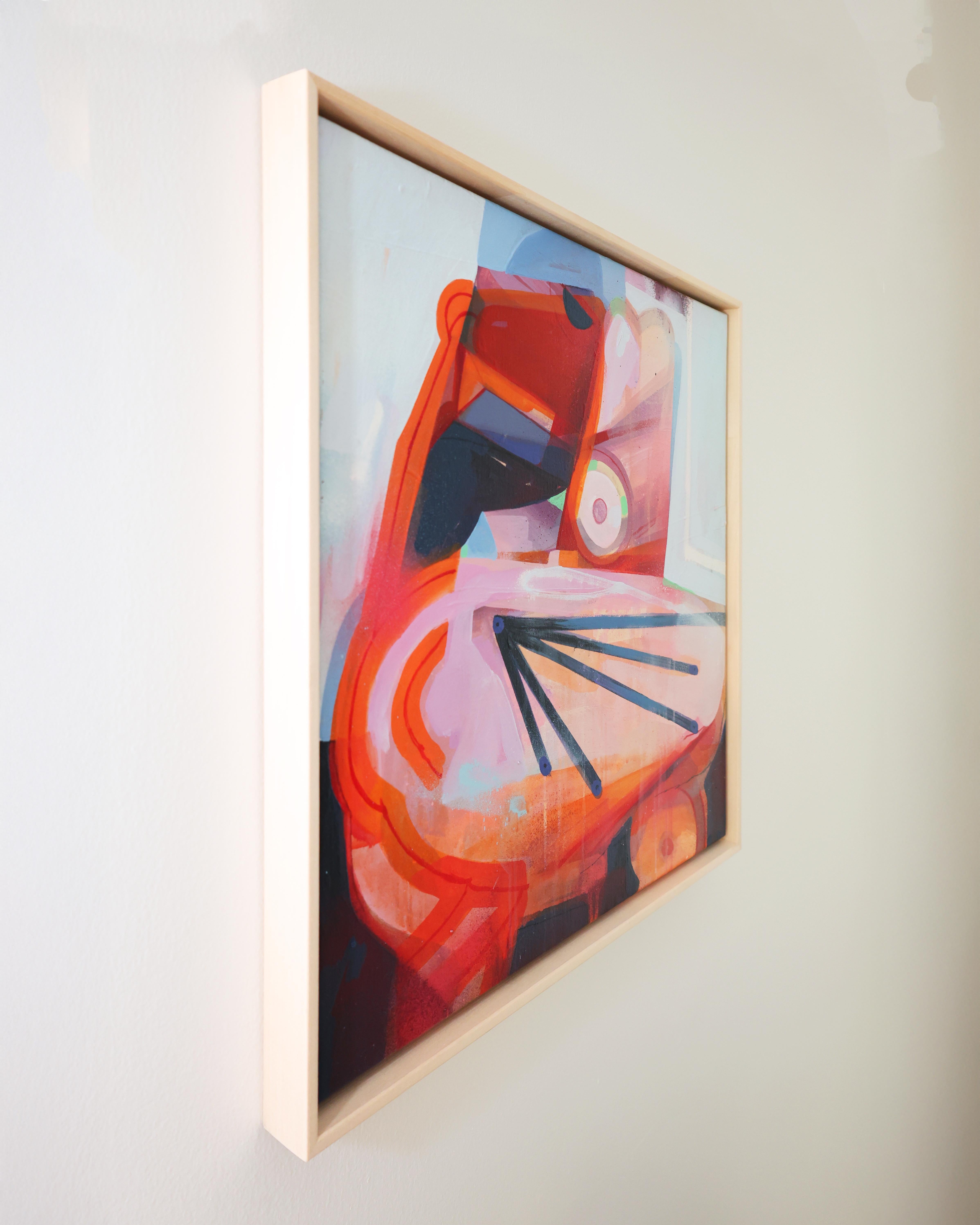 Zeitgenössisches abstraktes gerahmtes Acrylgemälde, kühnes Rot und Rosa, In Altum #6 im Angebot 4