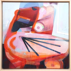 Contemporary Abstract Acrylic Framed Painting, Bold Red and Pink, In Altum #6