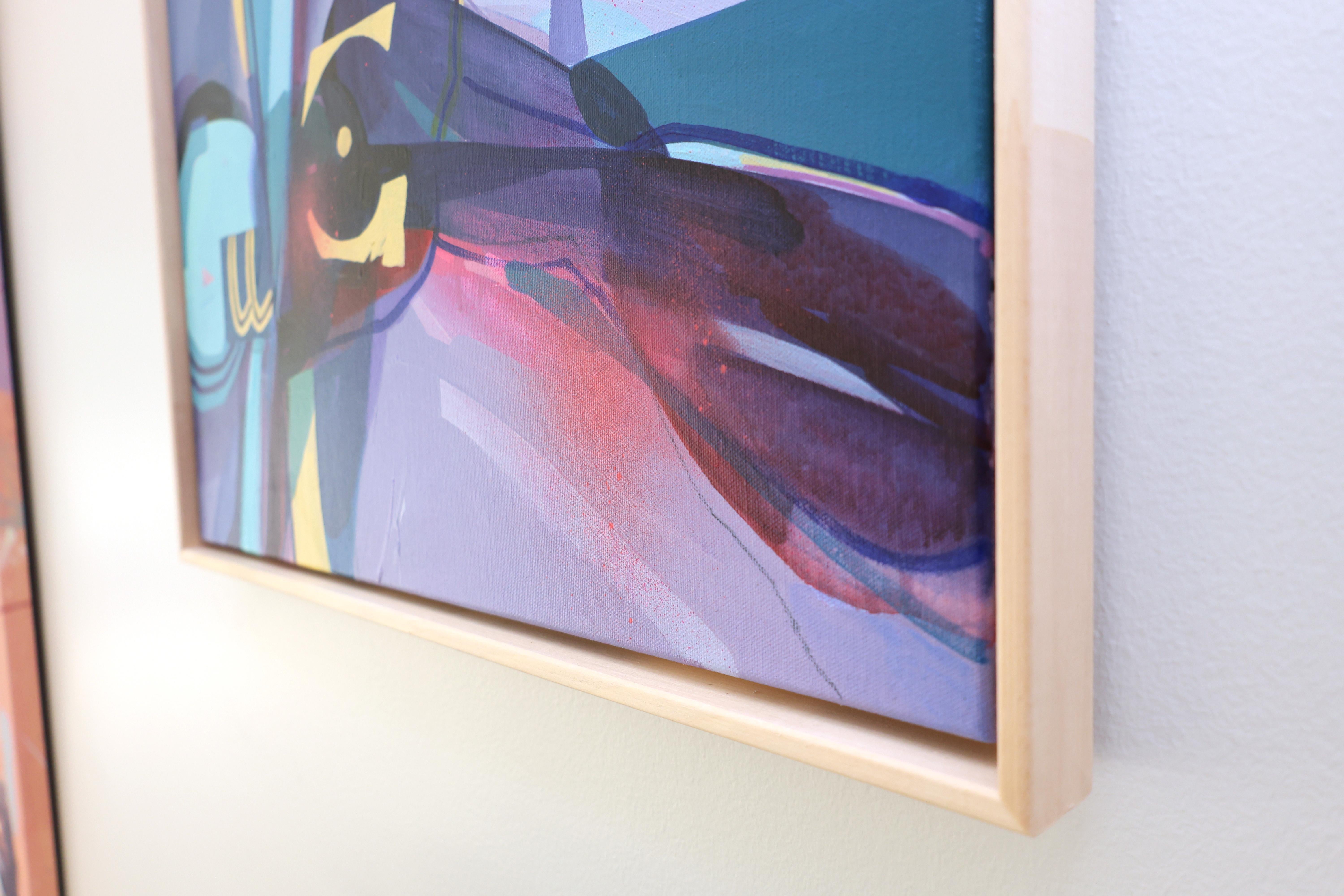 Zeitgenössische abstrakte Acrylmalerei, lila und türkis, gerahmt, In Altum #5 im Angebot 3