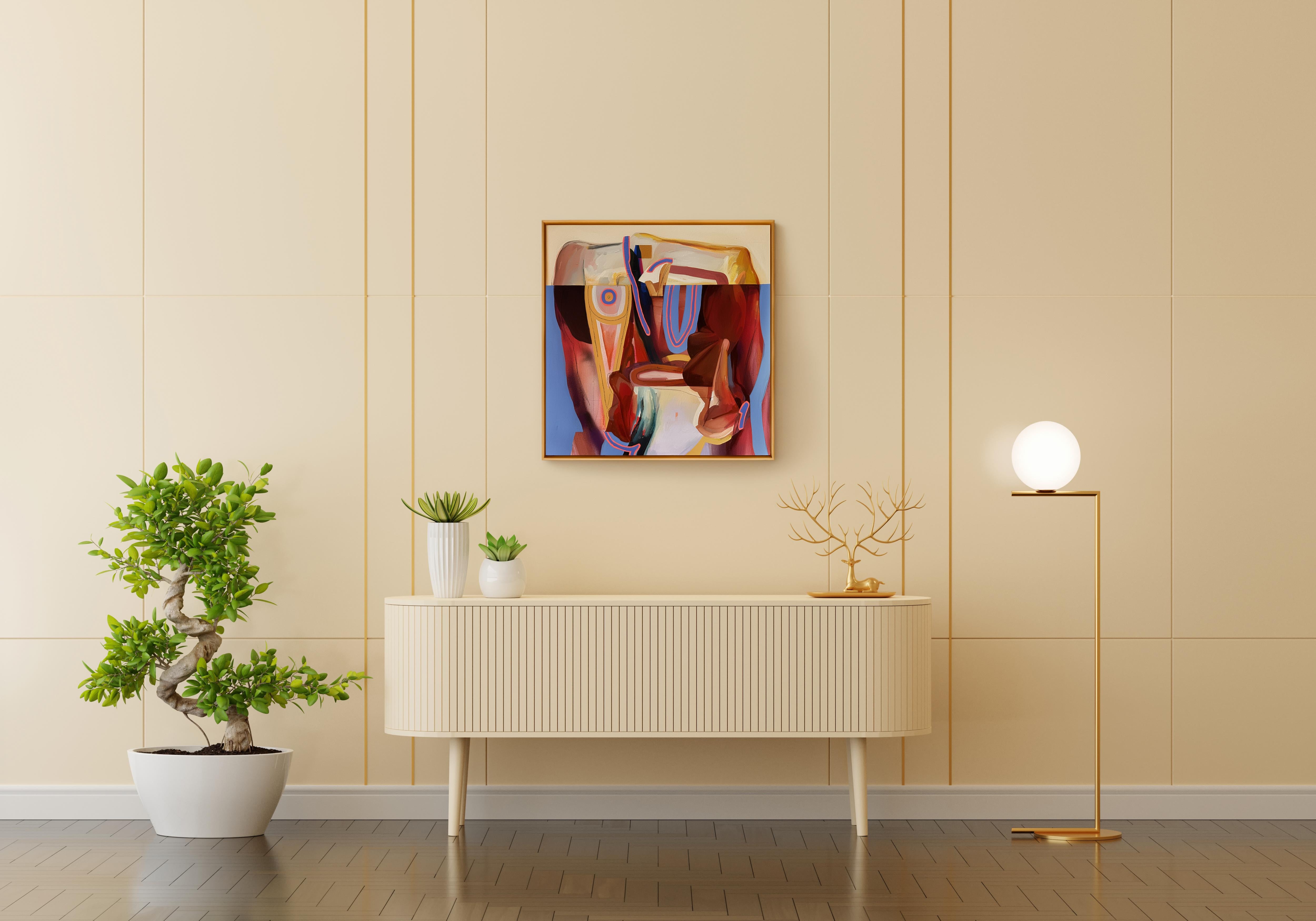 Gerahmte abstrakte Acrylmalerei, Blau, Lila, Gelbtöne, In Altum #2 im Angebot 2