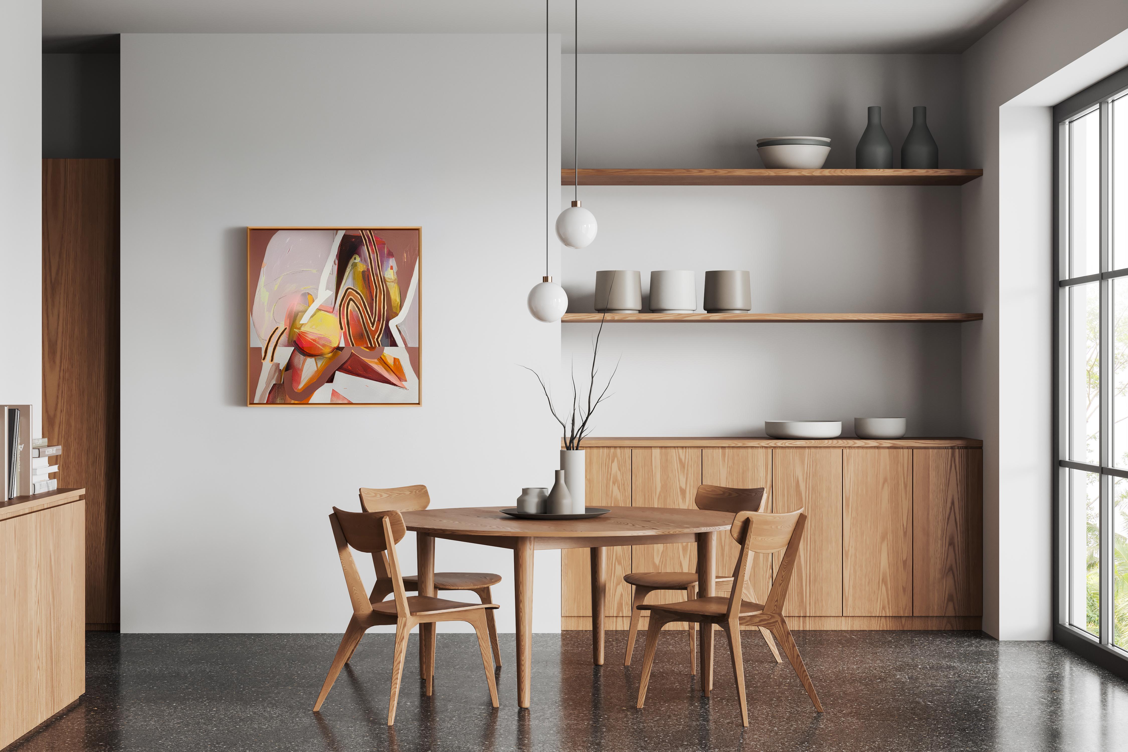 Gerahmtes abstraktes Acrylgemälde, lila und pfirsichfarbene Töne, In Altum #1 im Angebot 2