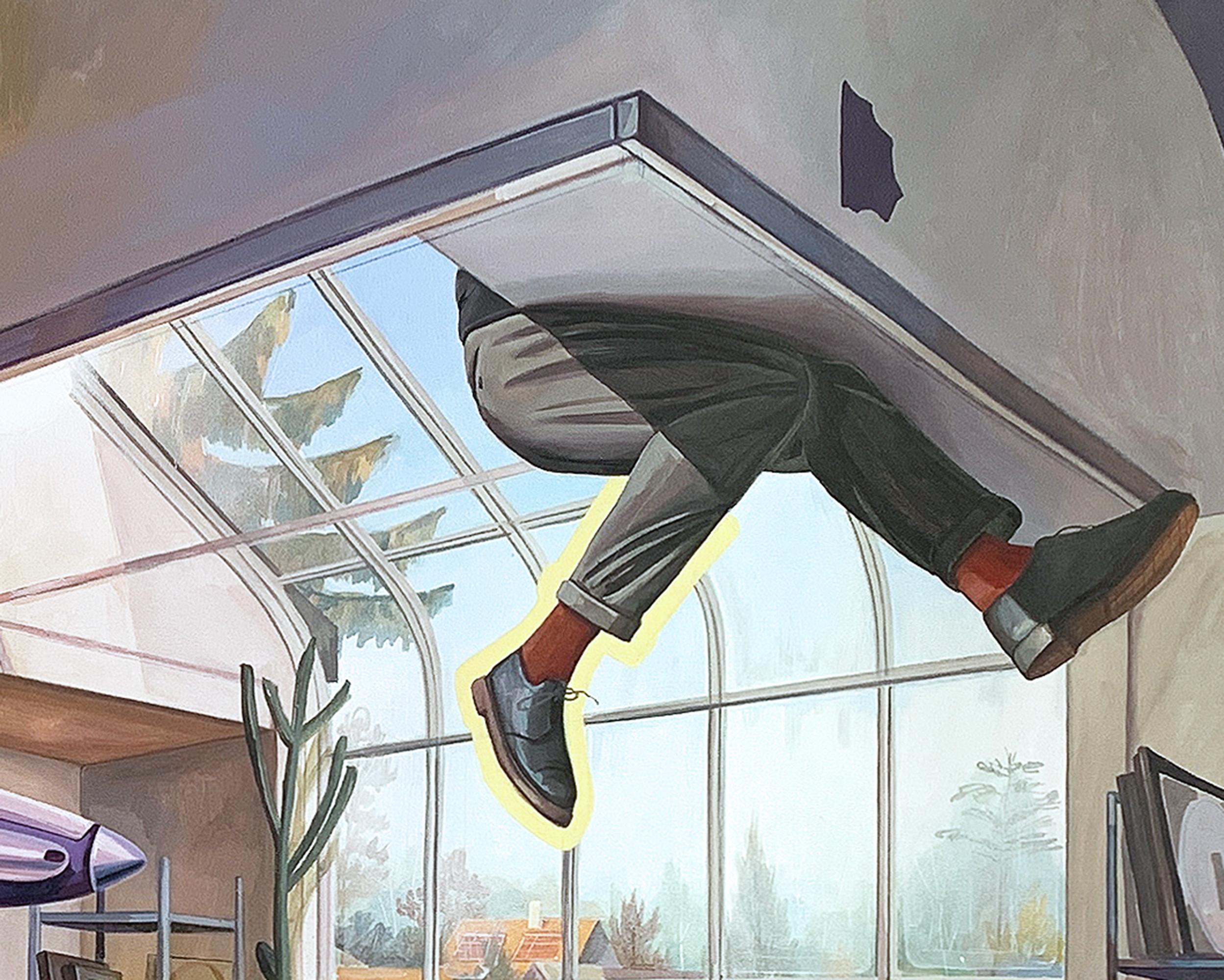 Grande peinture surréaliste, intérieur et paysage oniriques, évasion de la réalité en vente 3