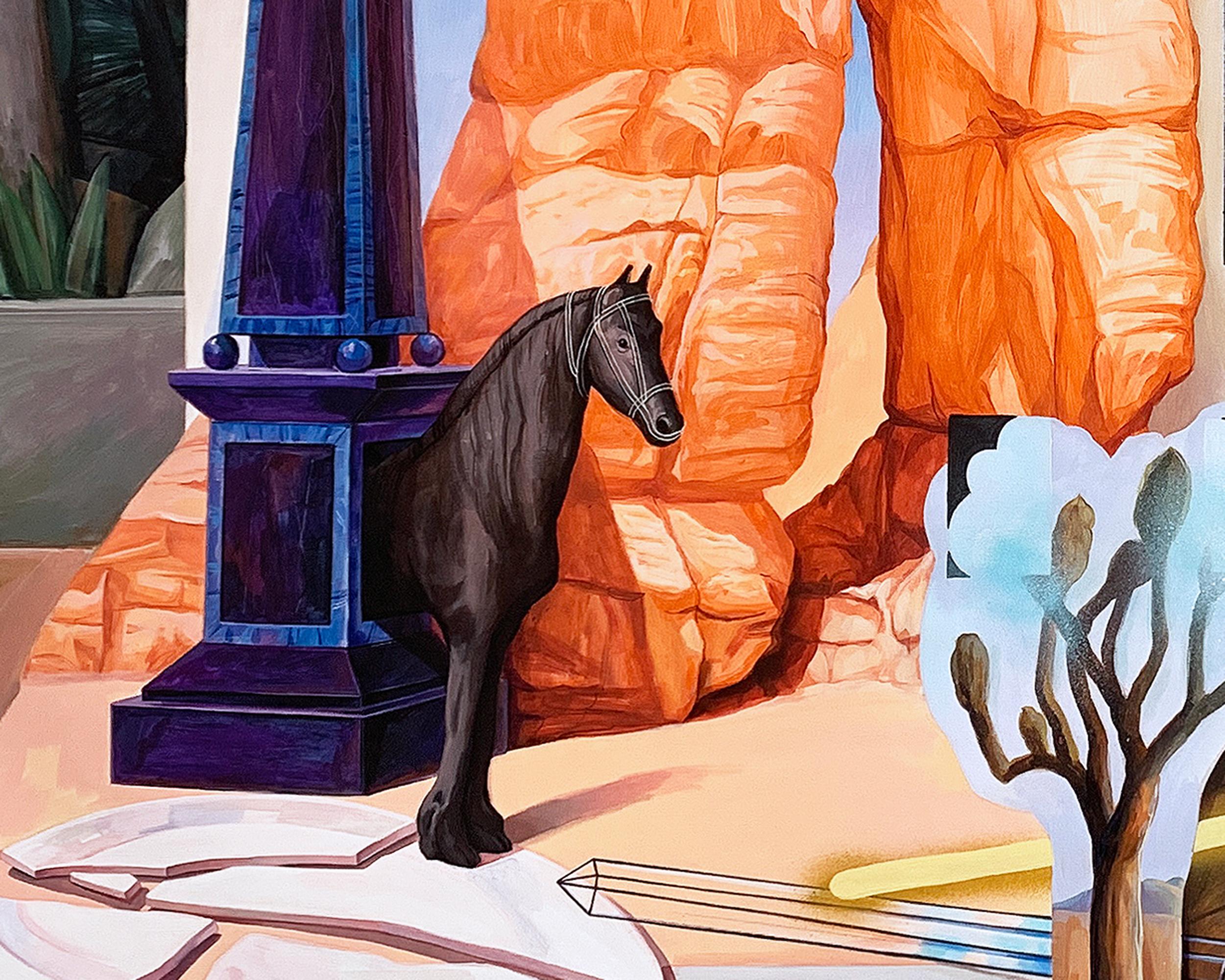 Grande peinture surréaliste, intérieur et paysage oniriques, évasion de la réalité en vente 4