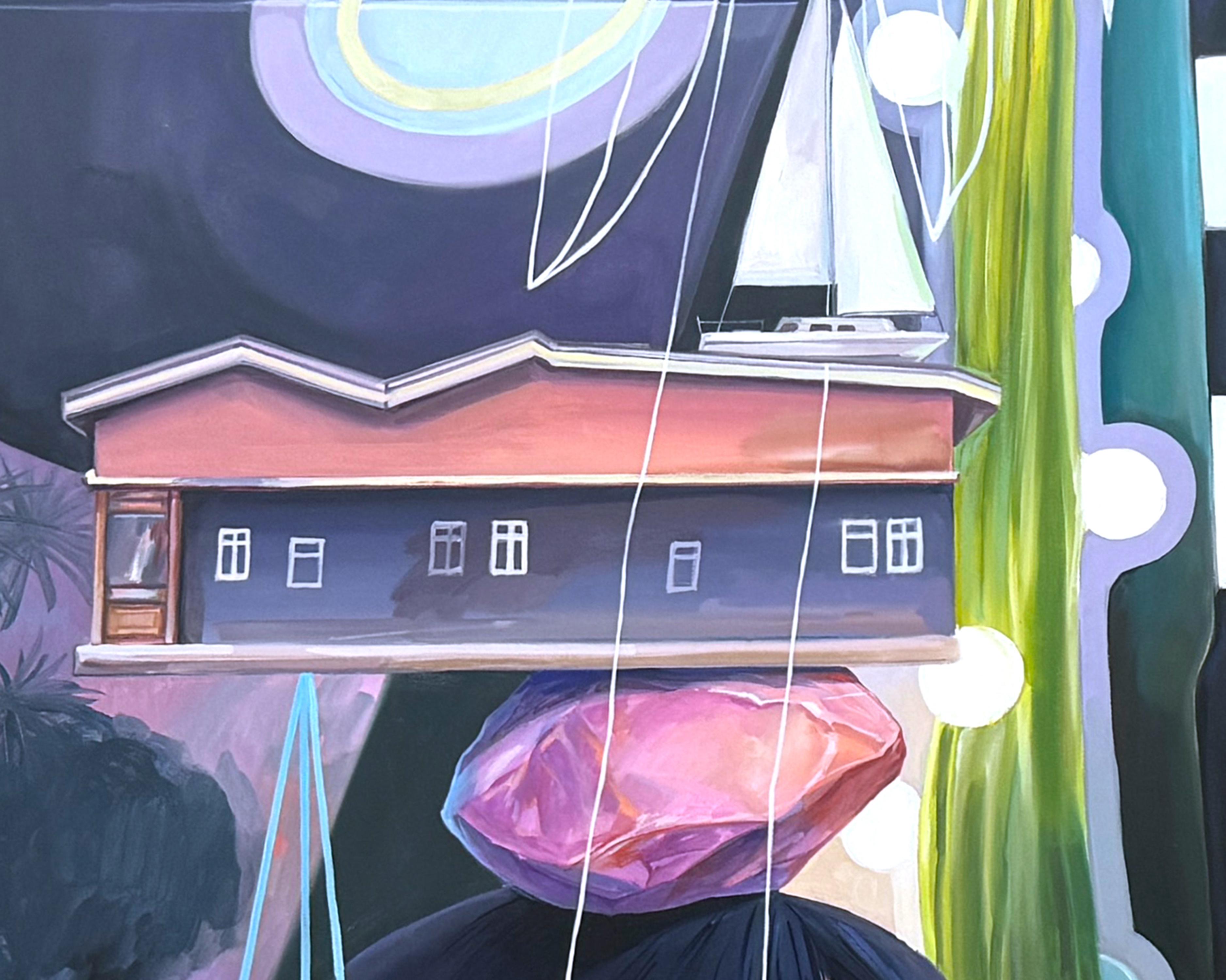 Surrealistische große lila figurative Traumlandschaft mit Pferd, Ein Spaziergang während der Eclipse im Angebot 3