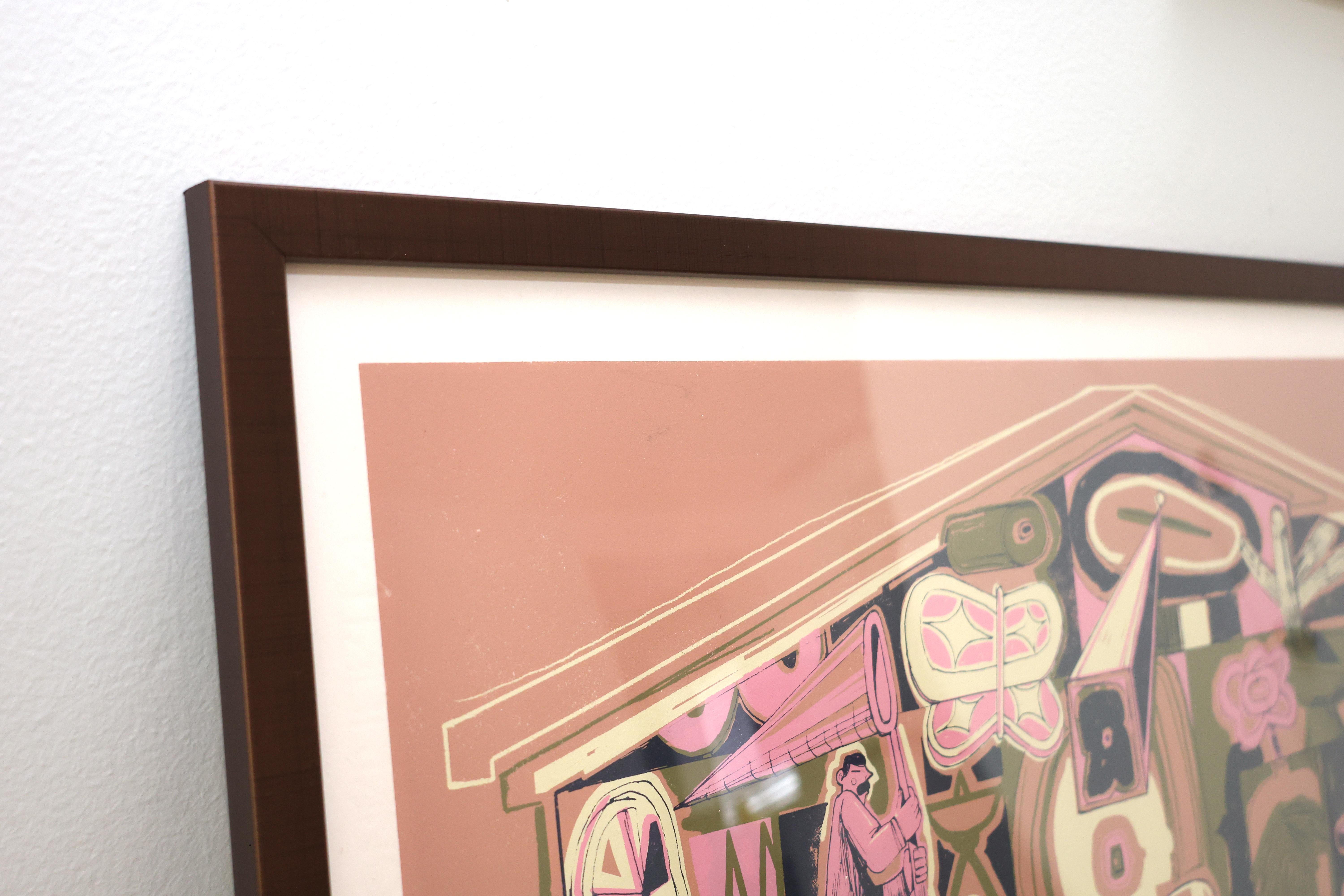 Zeitgenössischer figurativer Siebdruck, rosa, limitierte Auflage 