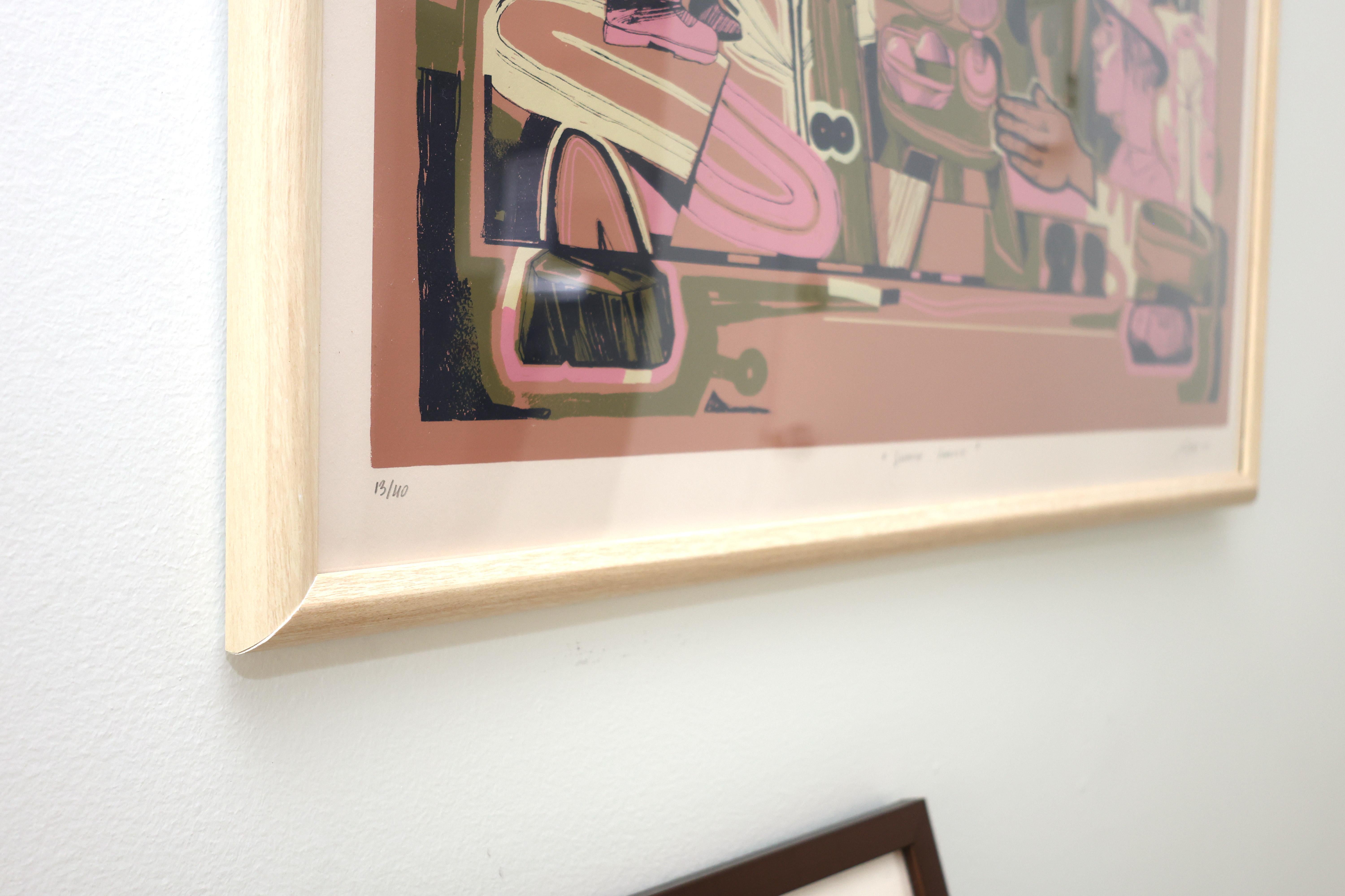 Zeitgenössischer figurativer Siebdruck, rosa, limitierte Auflage 