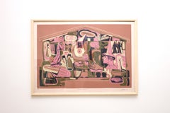 Serigrafia figurativa contemporanea, edizione limitata rosa "Casa d'estate"