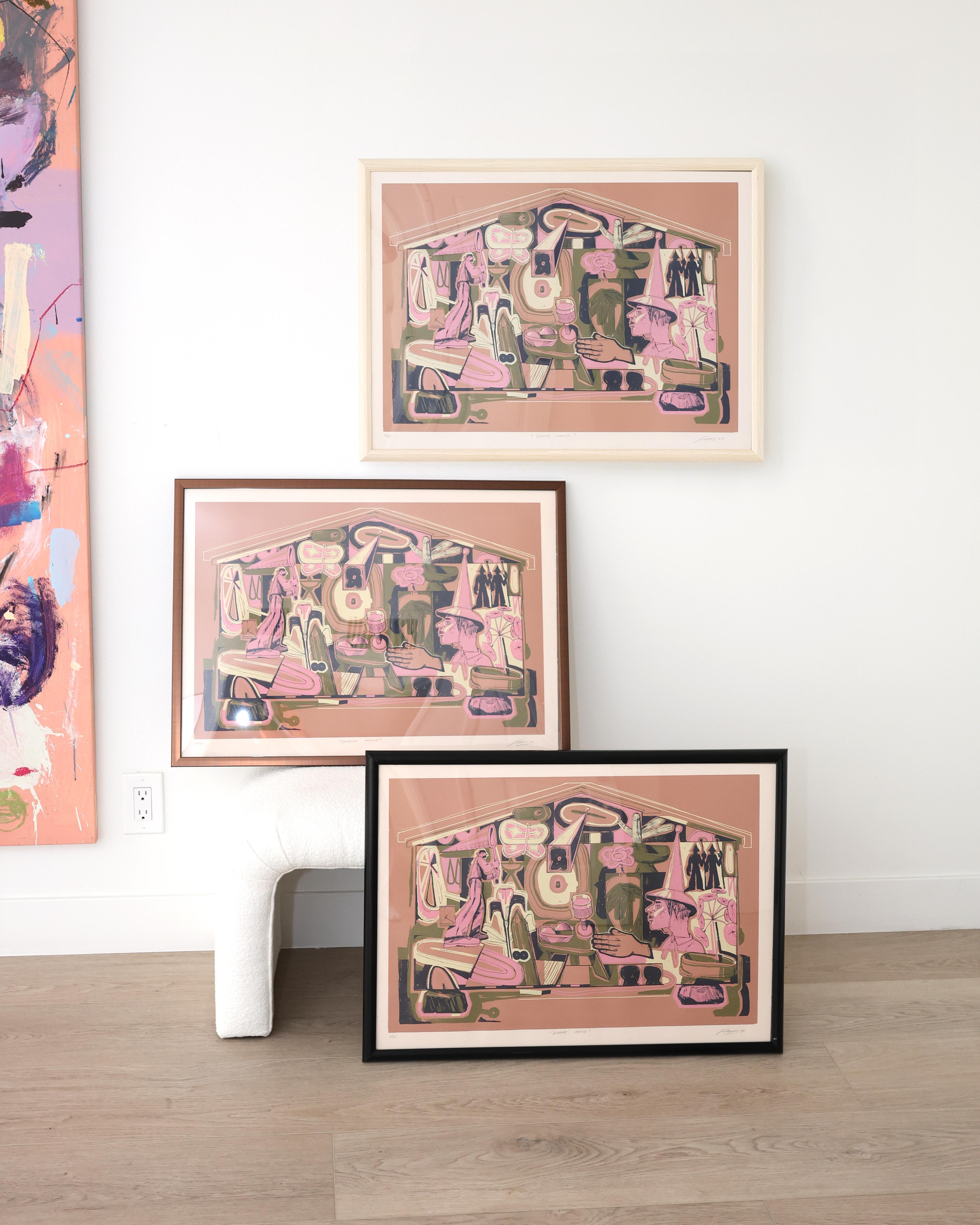 Zeitgenössischer figurativer Siebdruck, rosa, limitierte Auflage 