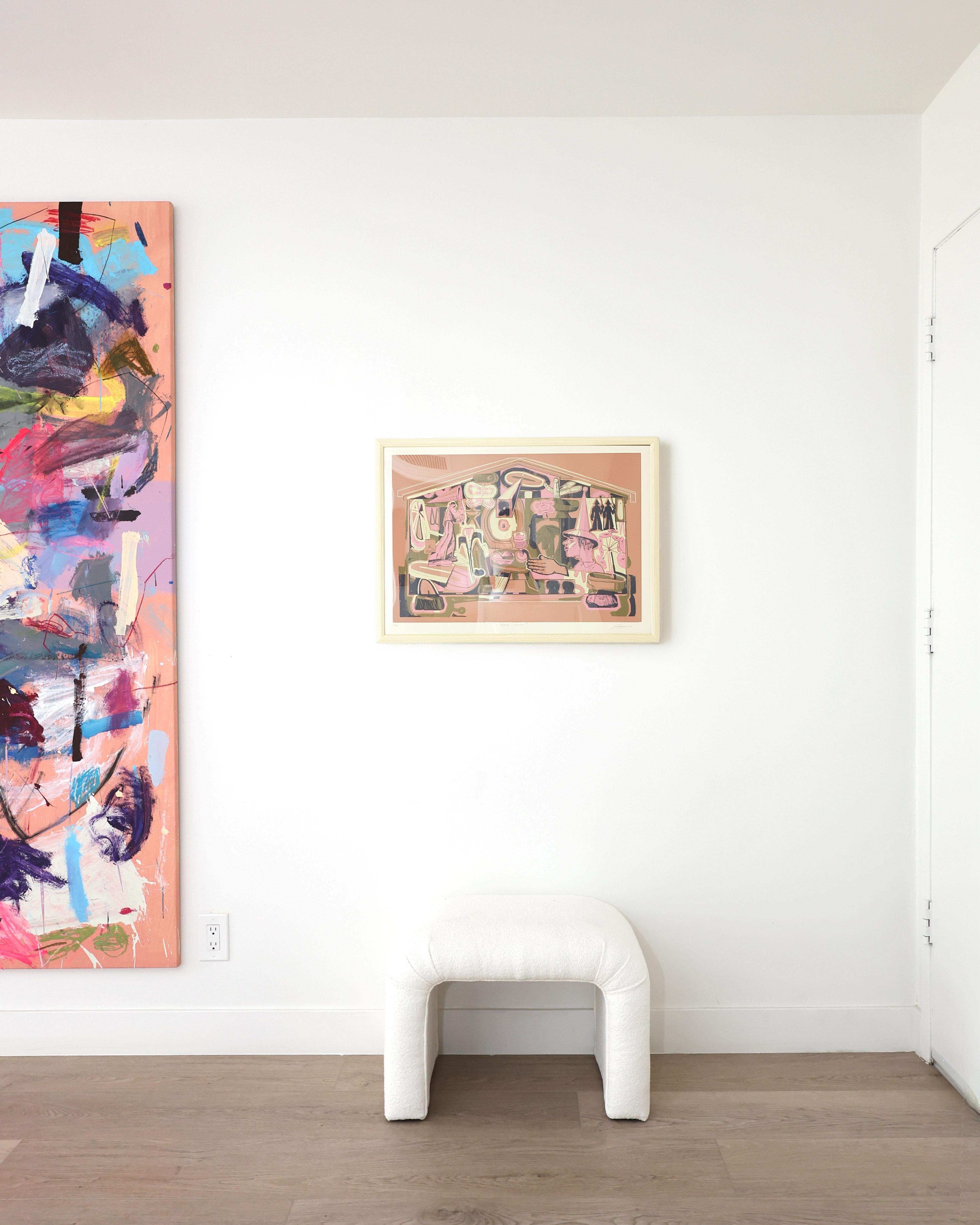 Zeitgenössischer figurativer Siebdruck, rosa, limitierte Auflage 