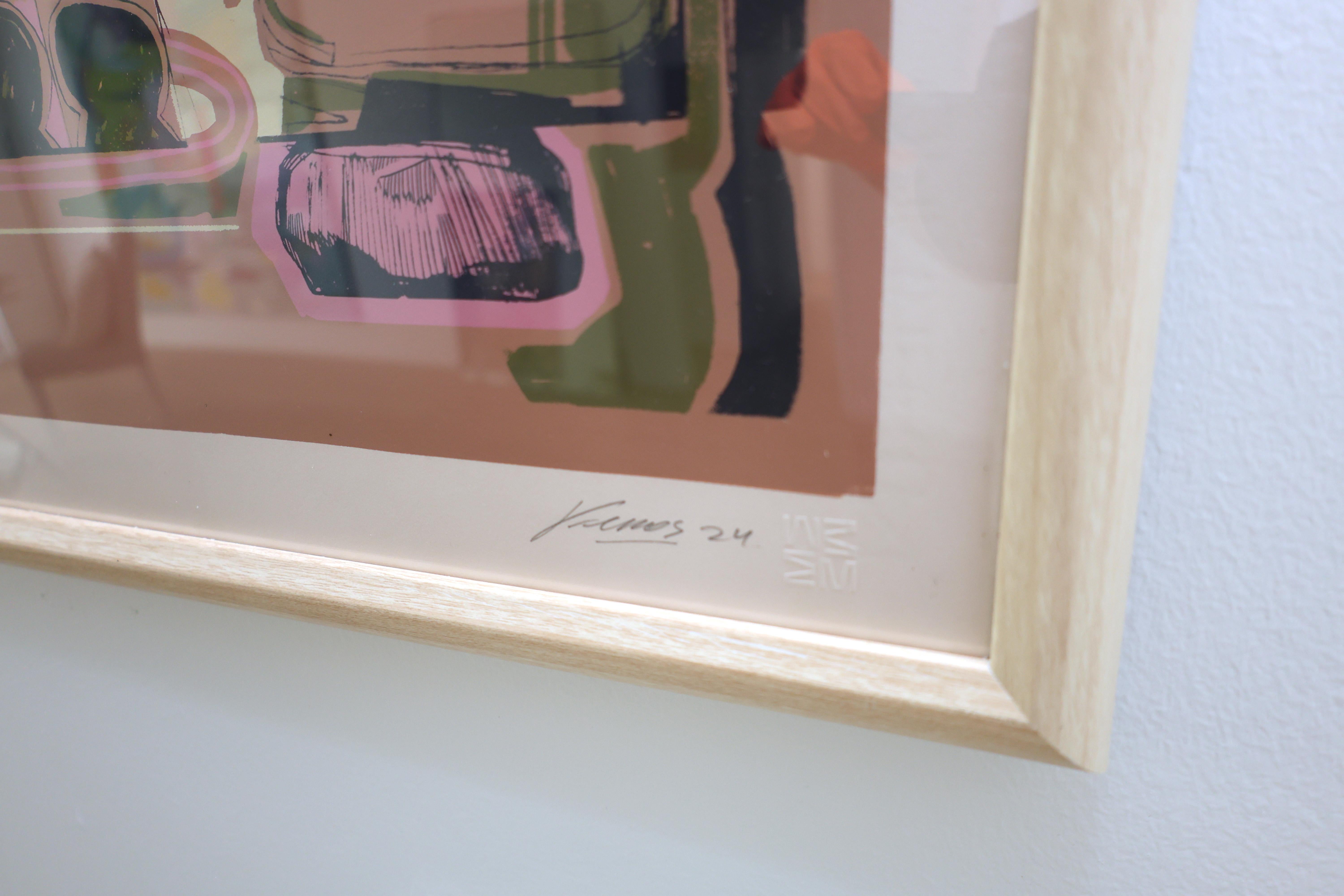 Zeitgenössischer figurativer Siebdruck, rosa, limitierte Auflage 