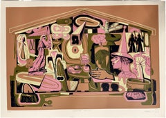 Contemporary Figurative Silkscreen Print, Pink Limited Edition "Summer House"