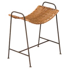 "Ferotin" Wicker and Steel Stool att. Raoul Guys - France 1950's