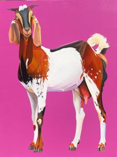The Goat, Animal, Pink, Brown, White Color, Oil & Acrylic on Canvas "in stock" 
