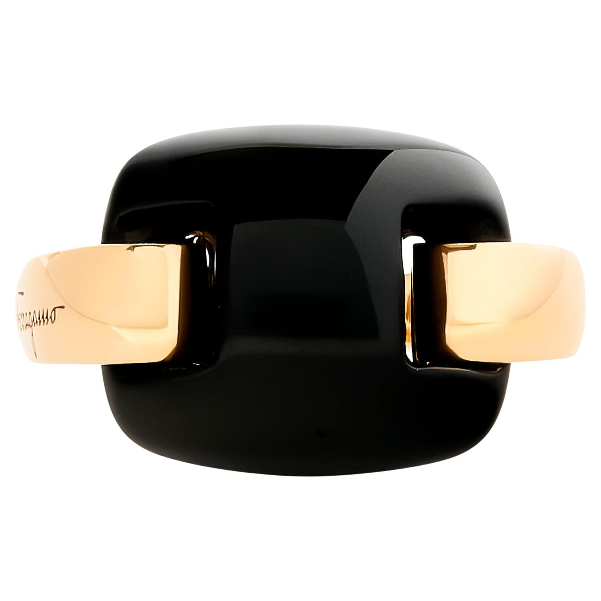 Ferragamo 18 Karat Black Onyx Ring Size 4.50 For Sale