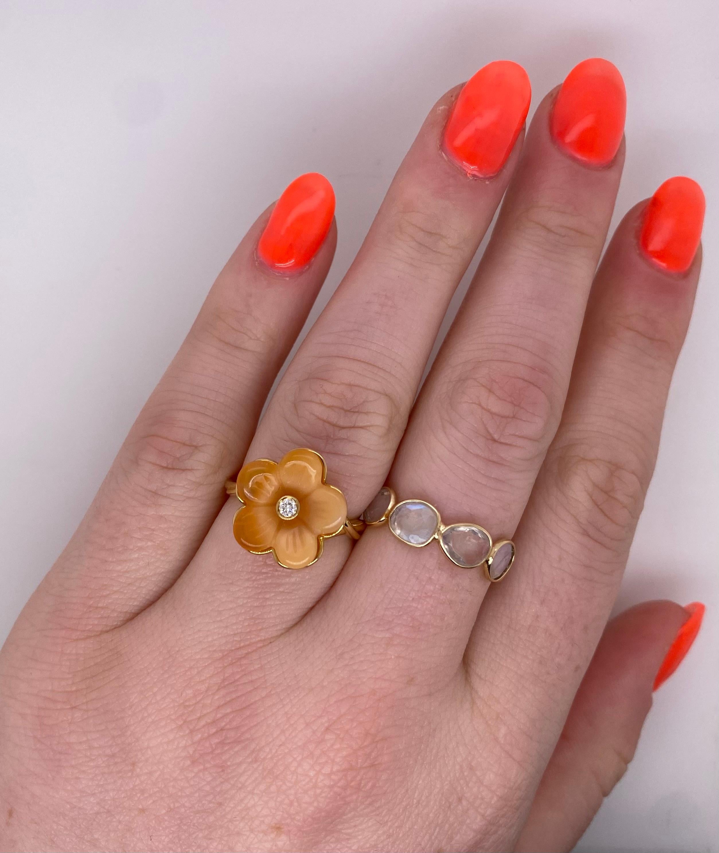 Women's Ferragamo 18 Karat Yellow Fire Opal Flower Diamond Ring Size 6.75 For Sale