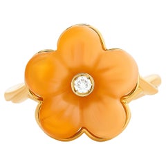 Ferragamo 18 Karat Yellow Fire Opal Flower Diamond Ring Size 6.75