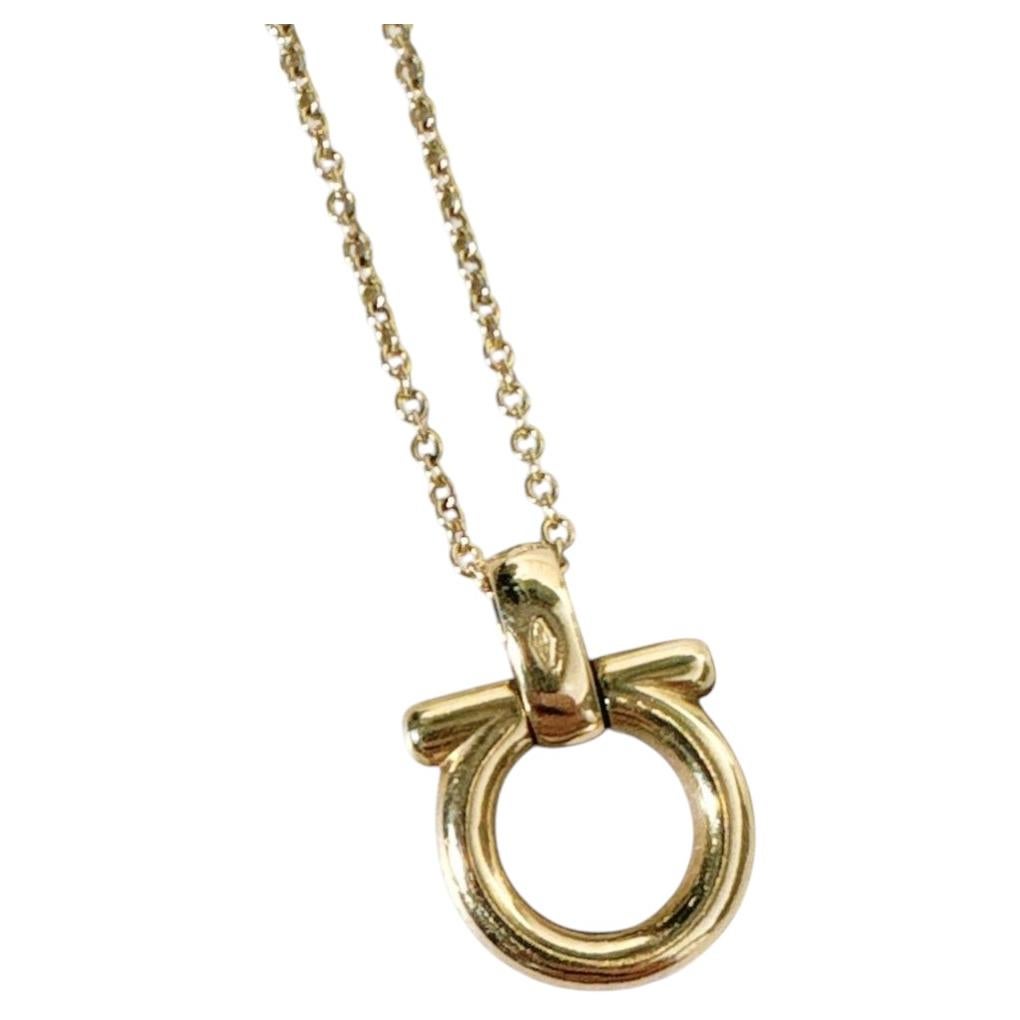 Ferragamo 18K Gold Gancini Pendant Necklace For Sale