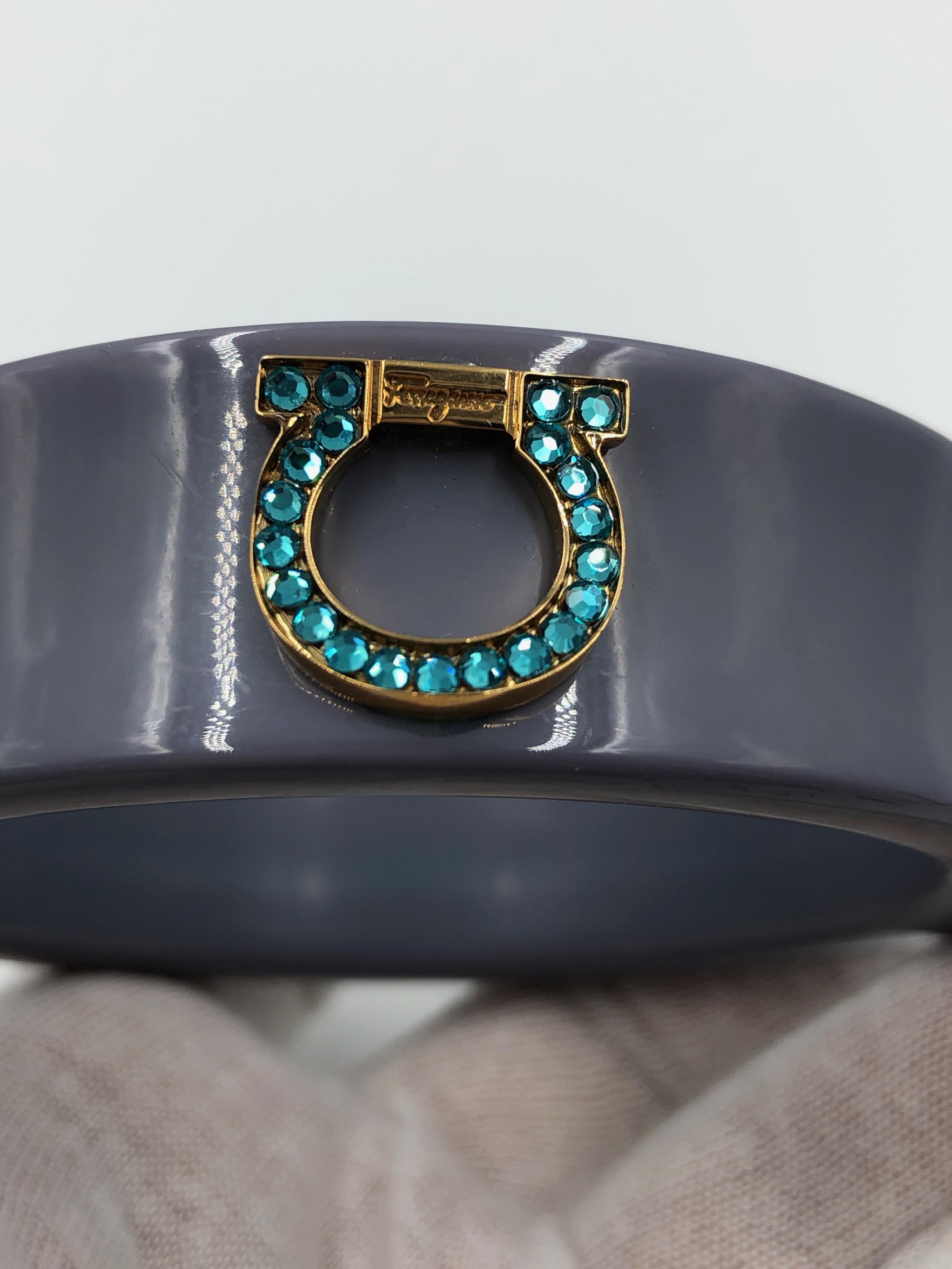  Ferragamo 1980's Gray Bangle w/ Rhinestone Emblem In Good Condition For Sale In Los Angeles, CA