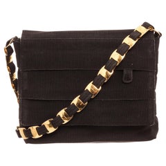 Ferragamo Black Canvas Chain Shoulder Bag with silver-tone hardware