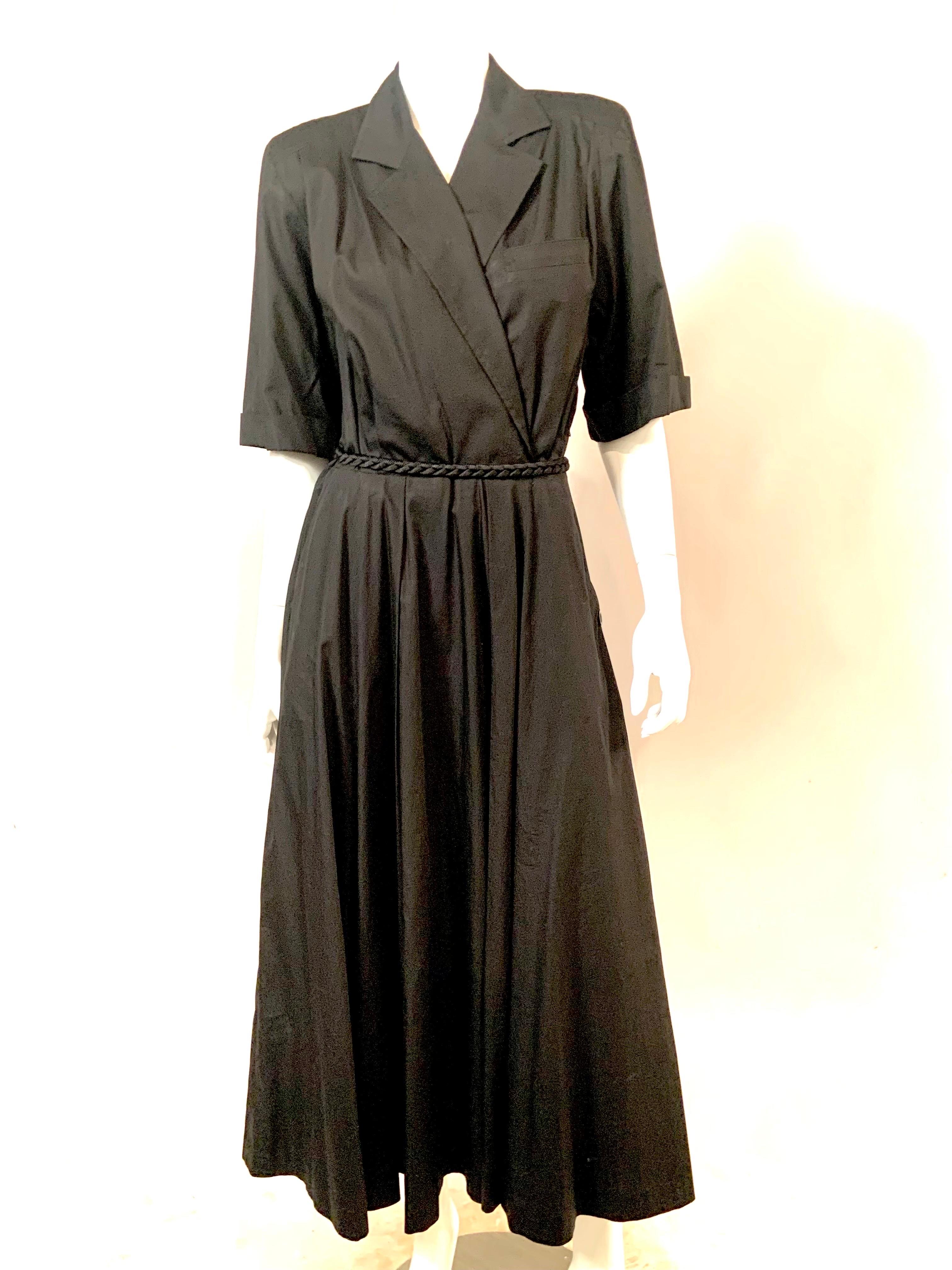 Women's Ferragamo Black Cotton Dress with High Side Opening For Sale