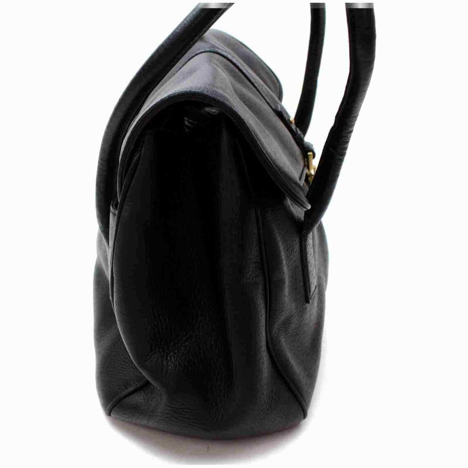 Ferragamo Black Leather Gancini Satchel Flap Bowler 860416 For Sale 6