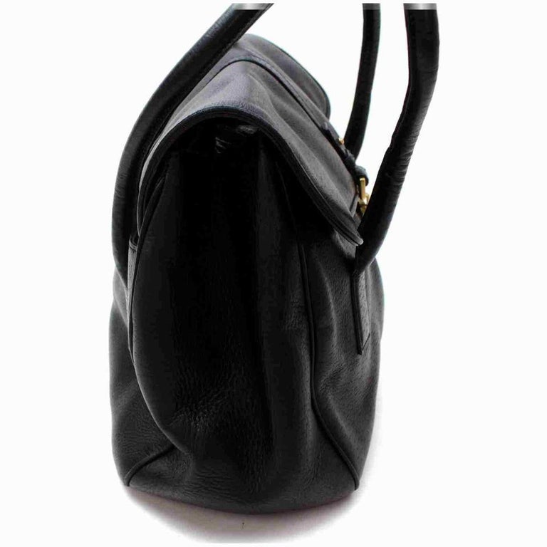 Ferragamo Black Leather Gancini Satchel Flap Bowler 860416 For Sale 4