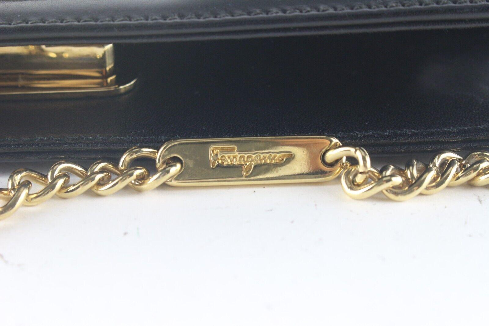 FERRAGAMO Black Leather Gancini Turnlock Chain Crossbody 1SF87K For Sale 8