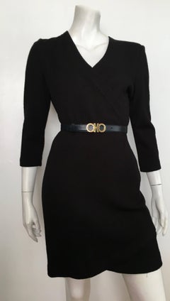 Ferragamo Black Leather Gold Logo Buckle Belt