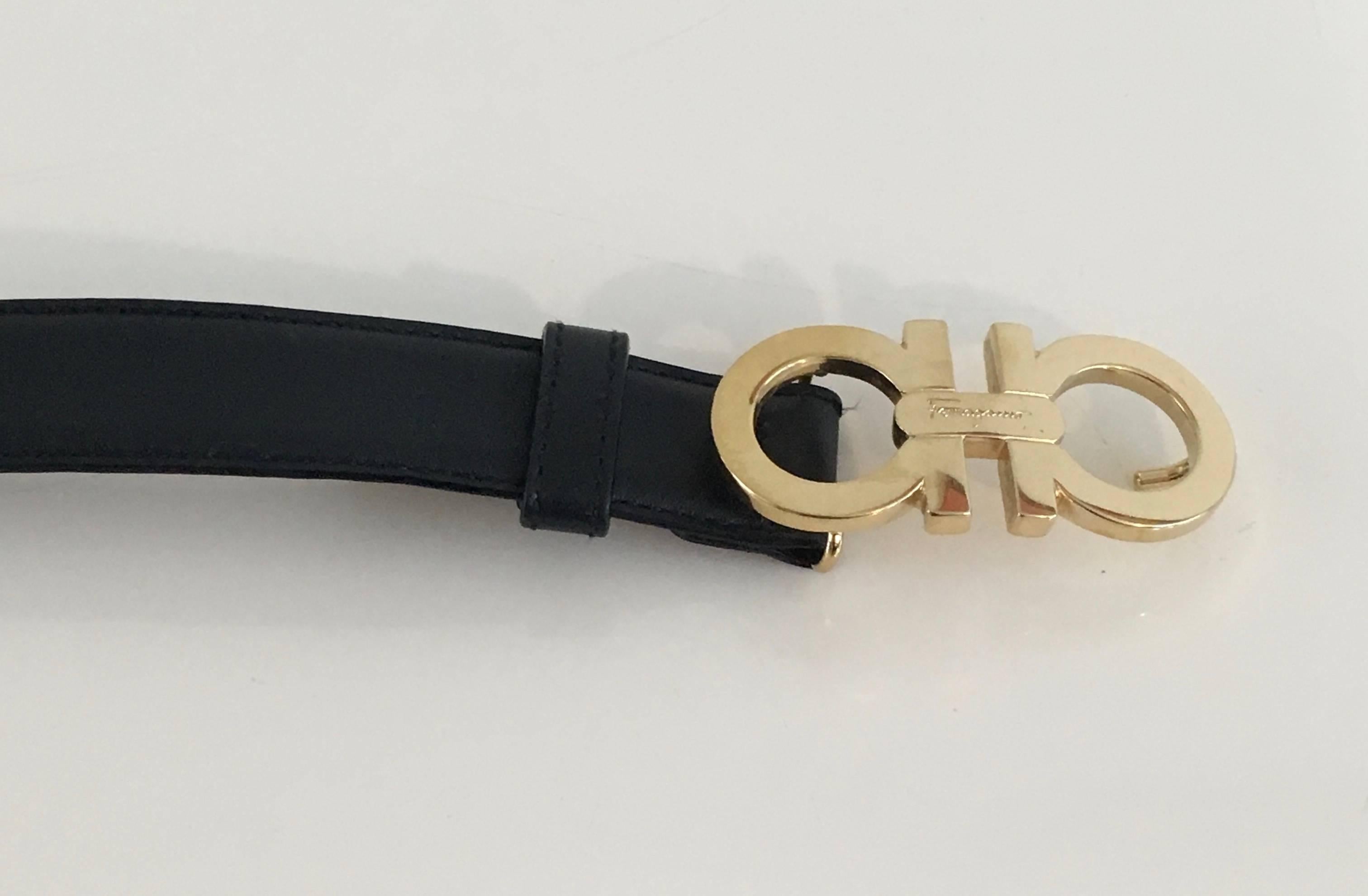 Ferragamo Black Leather Gold Logo Buckle Belt  4