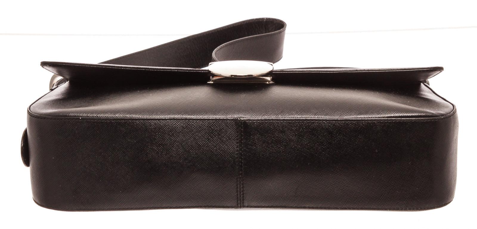 Women's Ferragamo Black Leather Shoulder Bag with silver-tone hardware