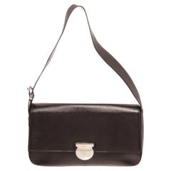 Ferragamo Black Leather Shoulder Bag with silver-tone hardware
