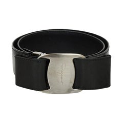 Ferragamo Black Patent Leather Vera Bow Belt sz 27"-29"