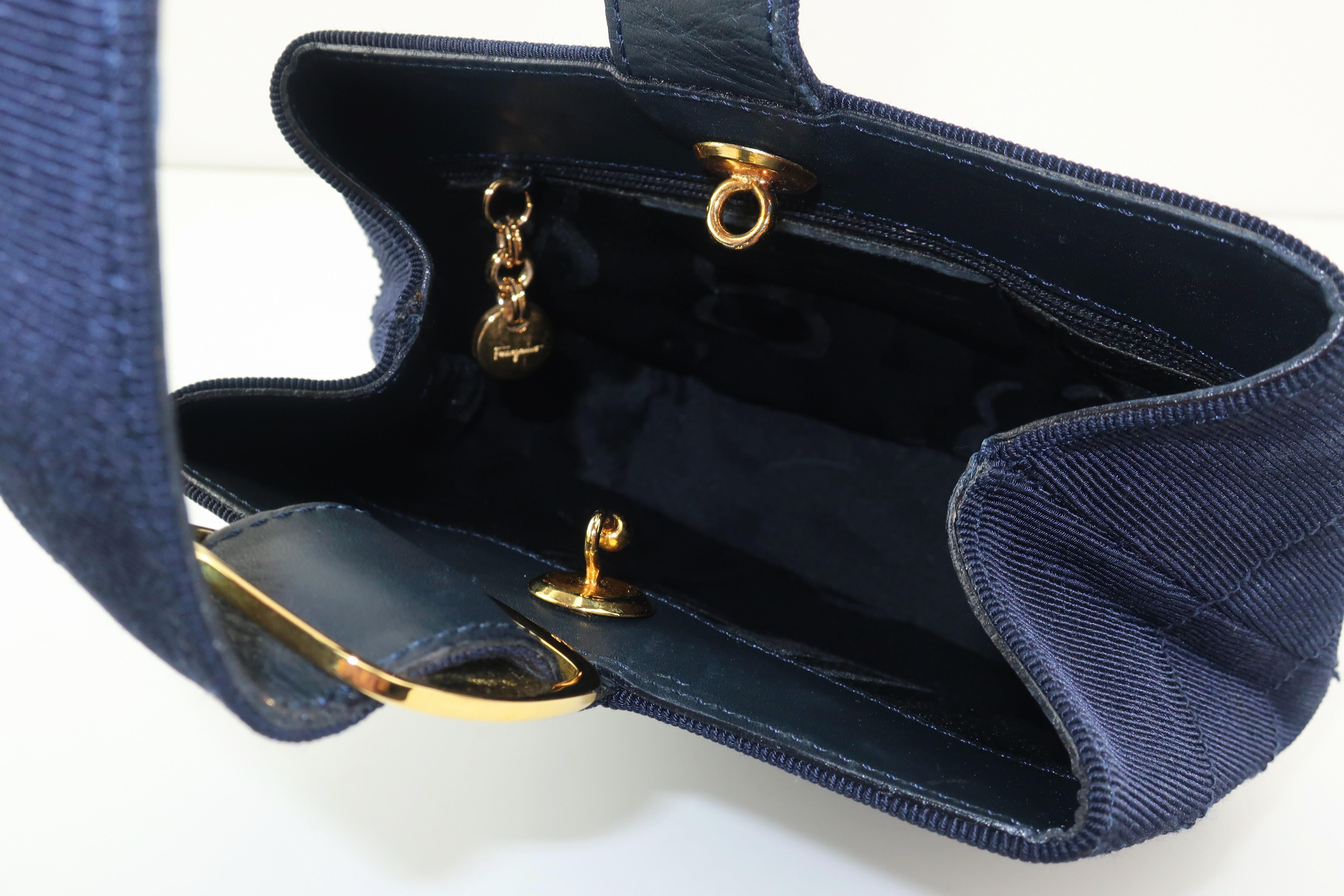 Ferragamo Blue Grosgrain Tiered Wristlet Handbag 5