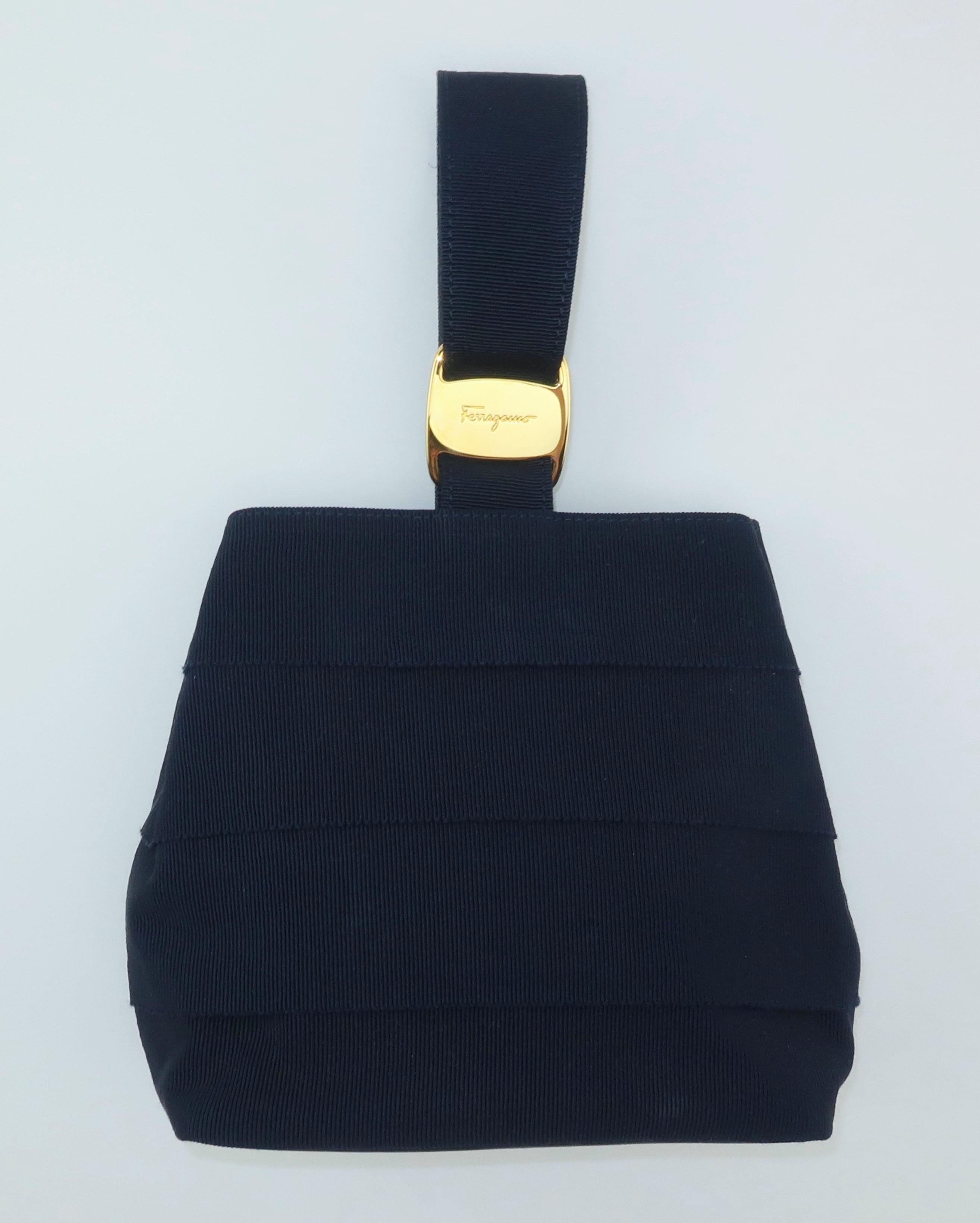 Ferragamo Blue Grosgrain Tiered Wristlet Handbag 1