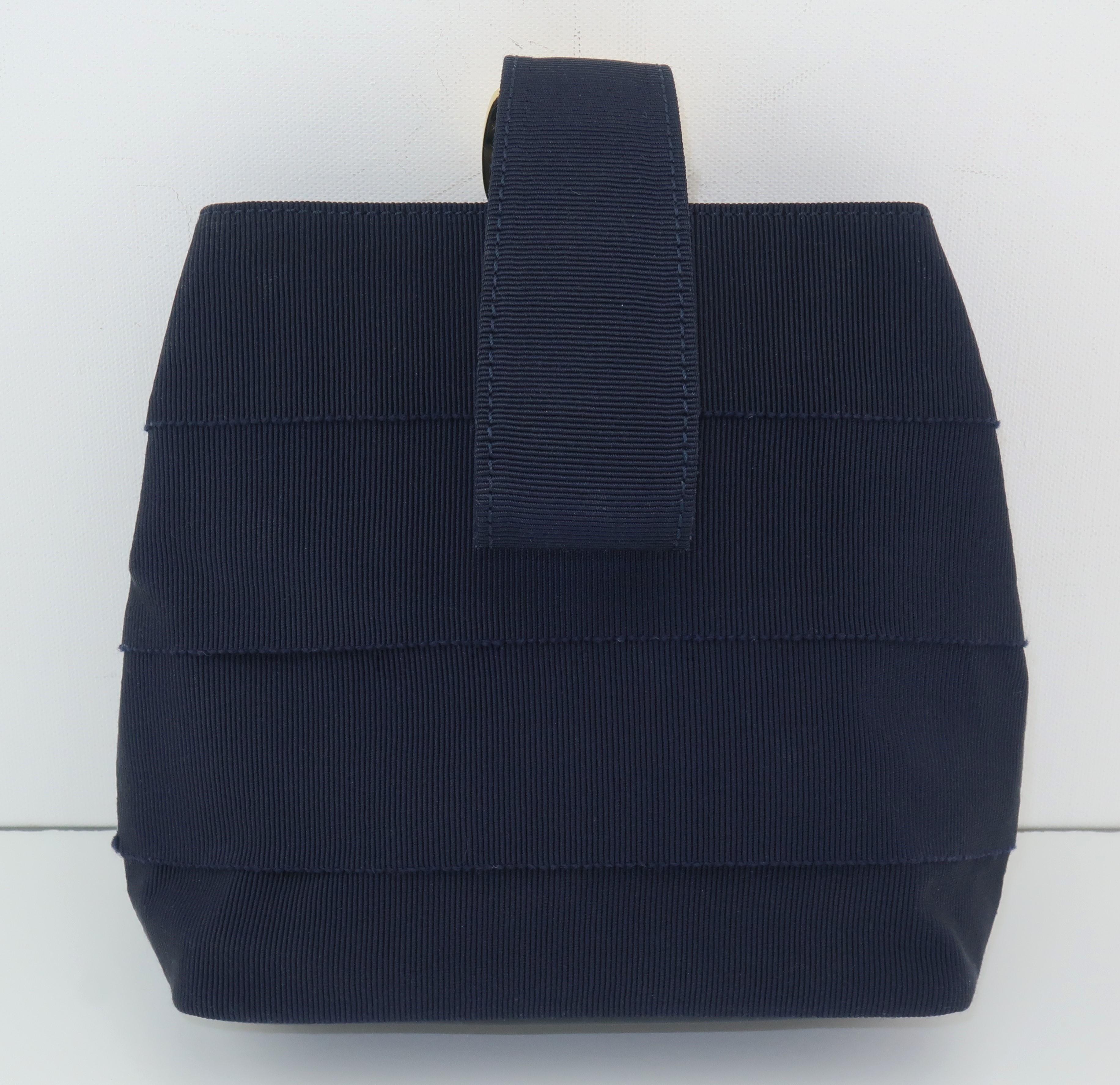 Ferragamo Blue Grosgrain Tiered Wristlet Handbag 2