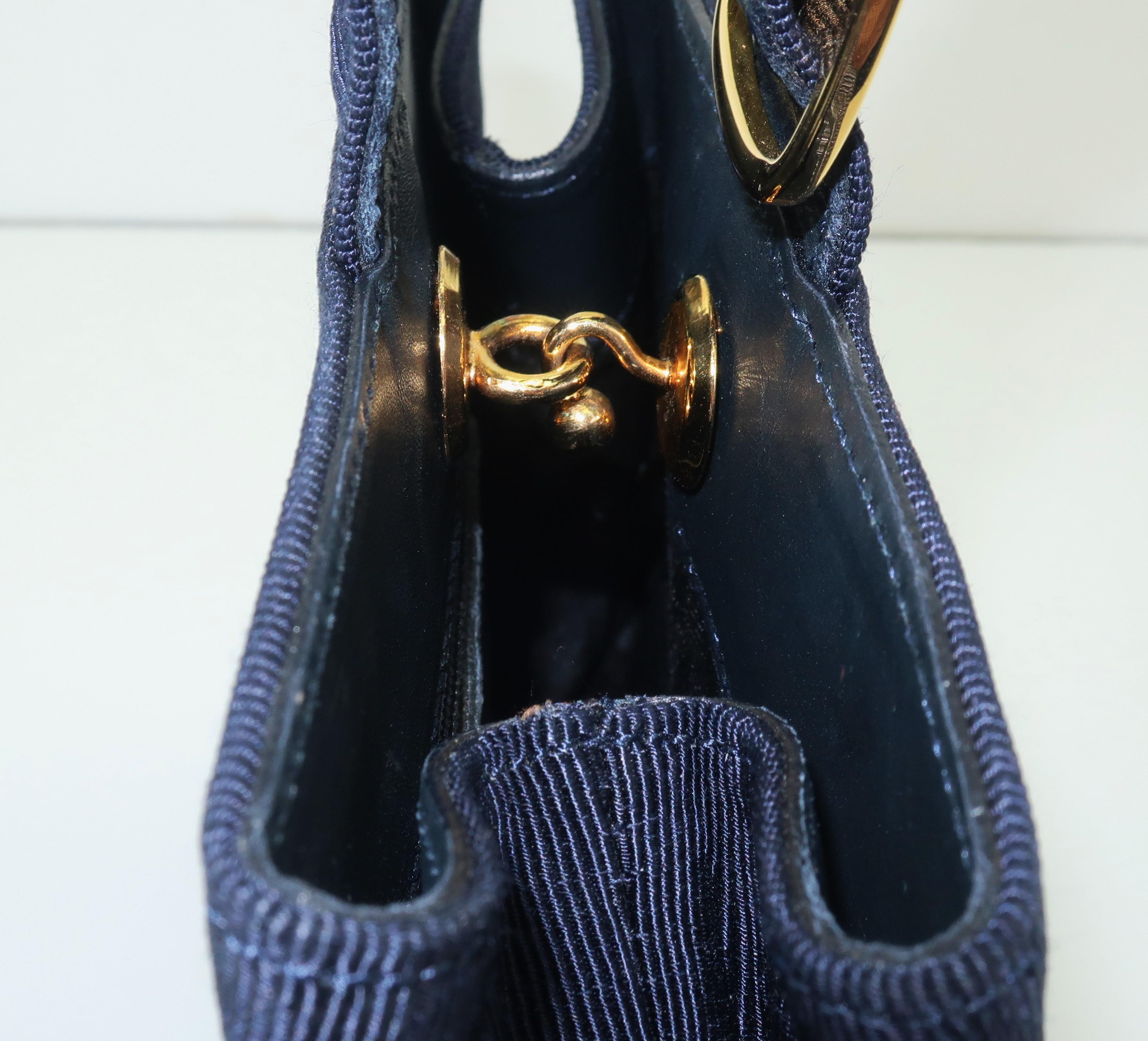 Ferragamo Blue Grosgrain Tiered Wristlet Handbag 4