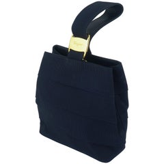 Retro Ferragamo Blue Grosgrain Tiered Wristlet Handbag