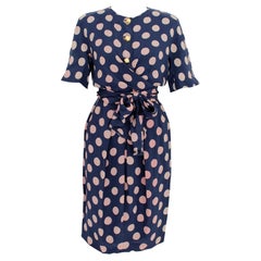 Ferragamo Blau-rosa gepunktetes Vintage-Kleid aus Seide