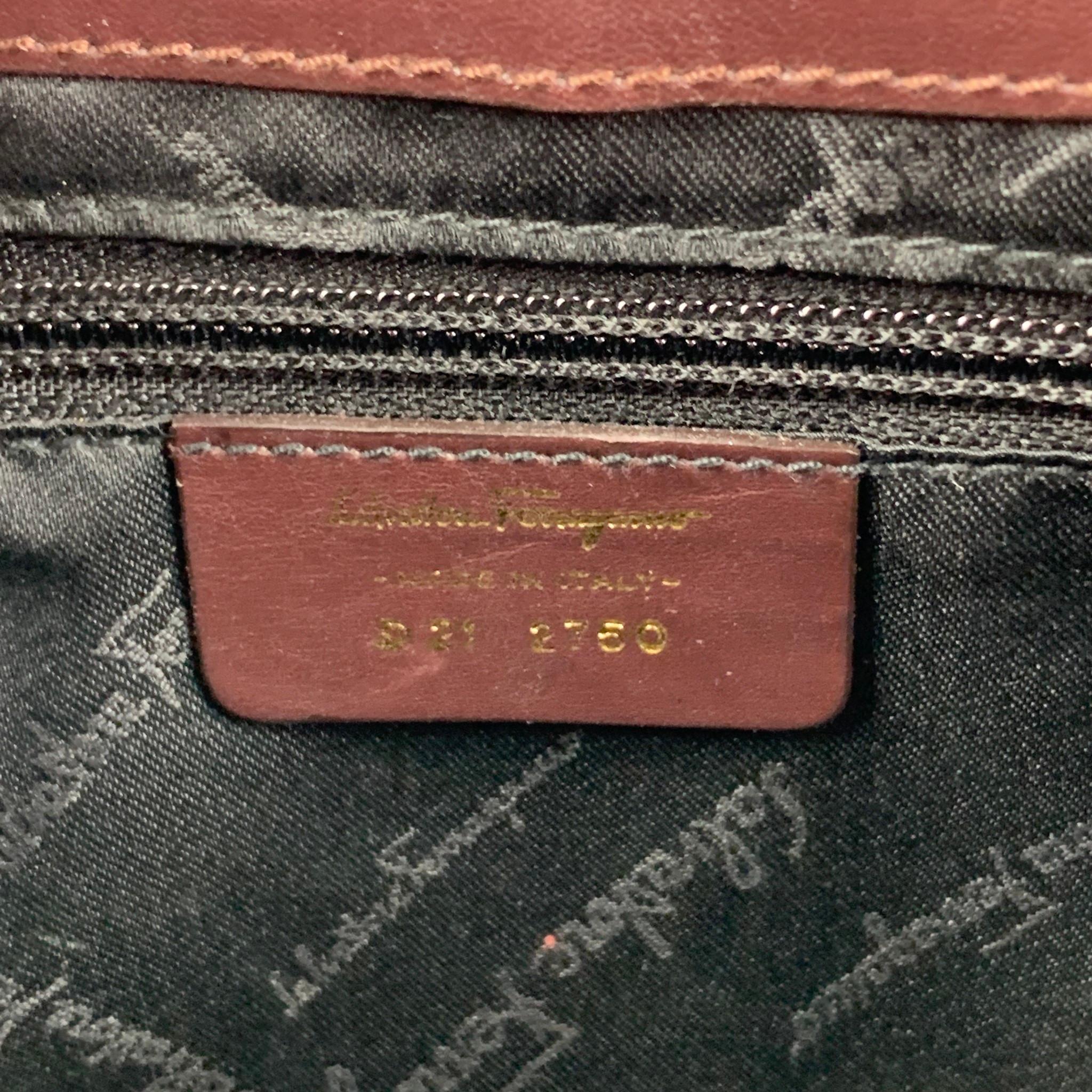 FERRAGAMO Brown Leather Embossed Shoulder Bag 1
