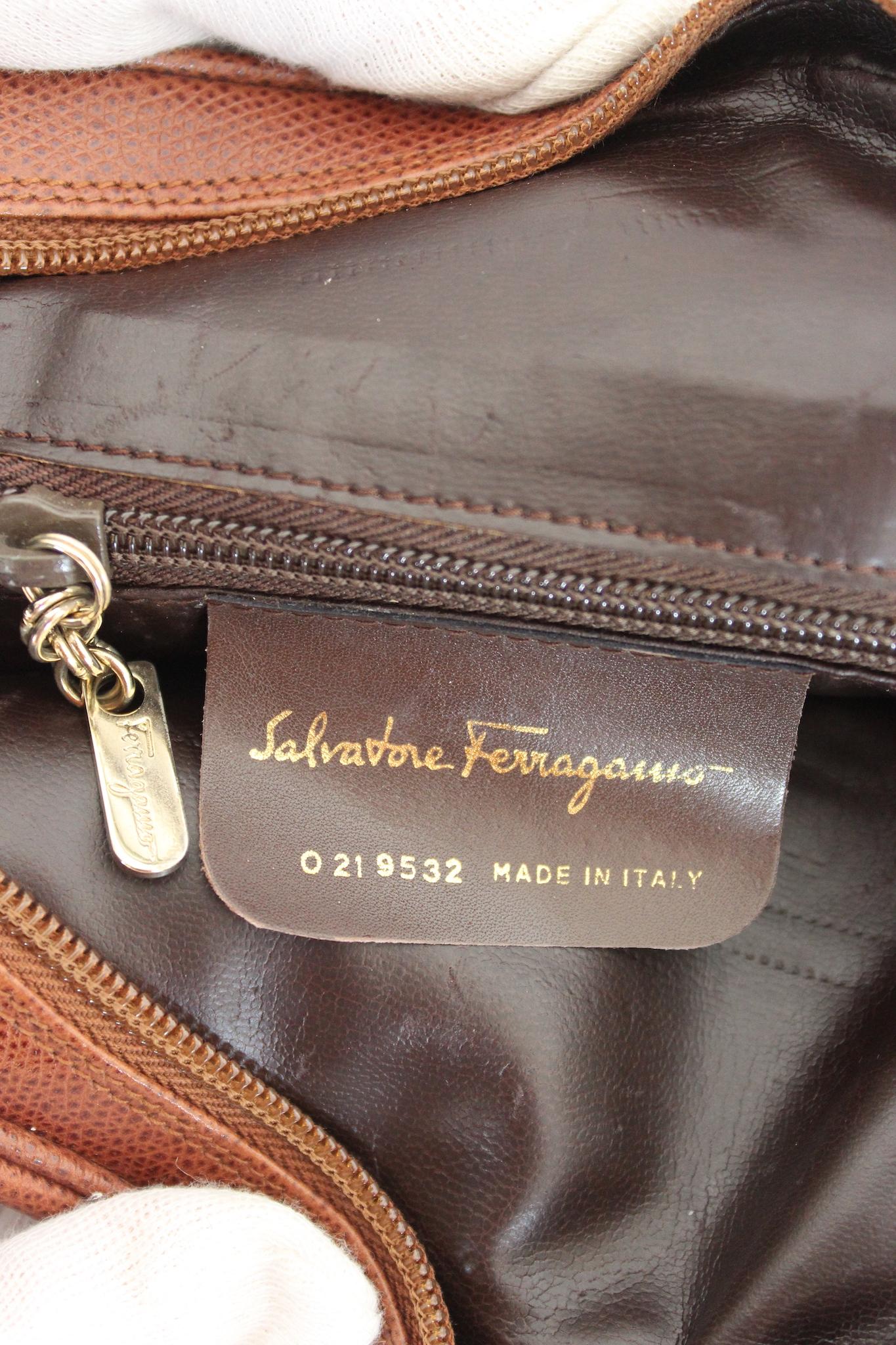 Ferragamo Brown Leather Vintage Shoulder Bag 90s 3