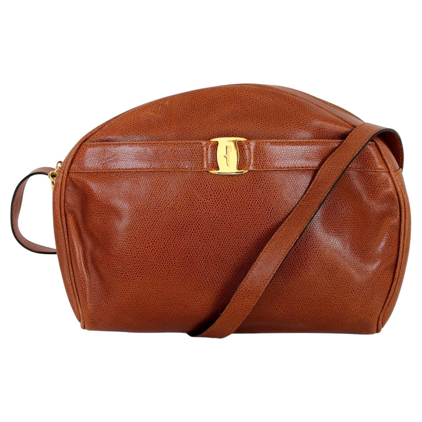 Ferragamo Brown Leather Vintage Shoulder Bag 90s