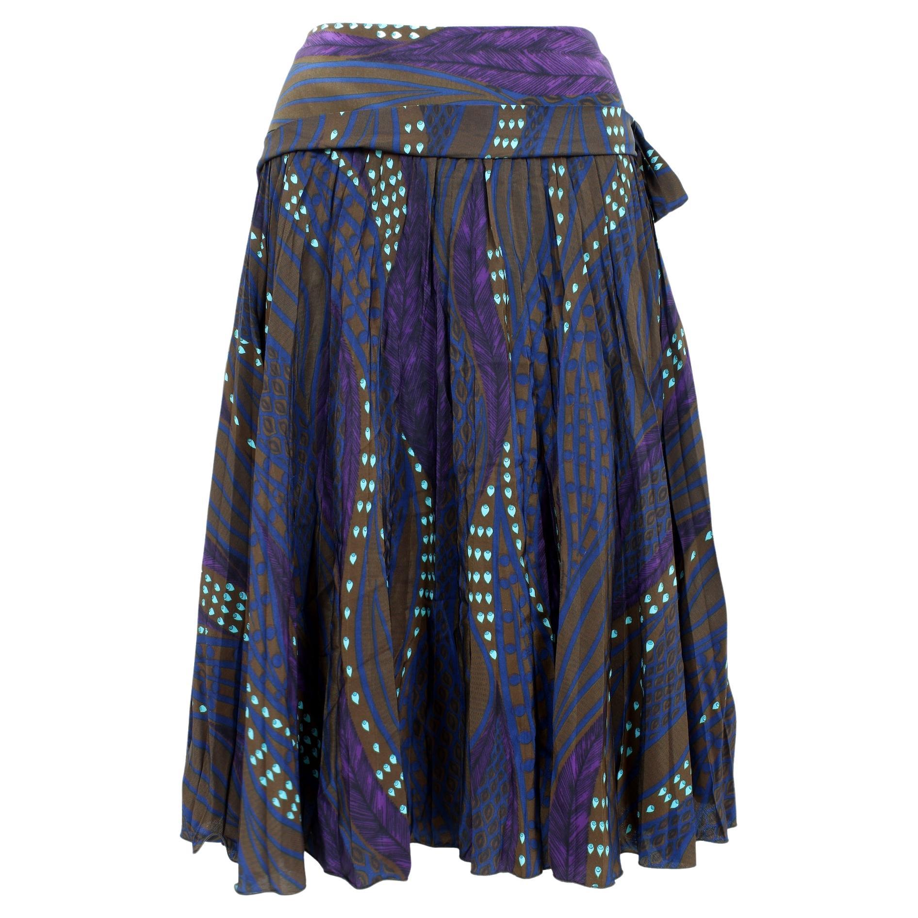 Ferragamo Brown Violet Silk Pleated Skirt 1990s