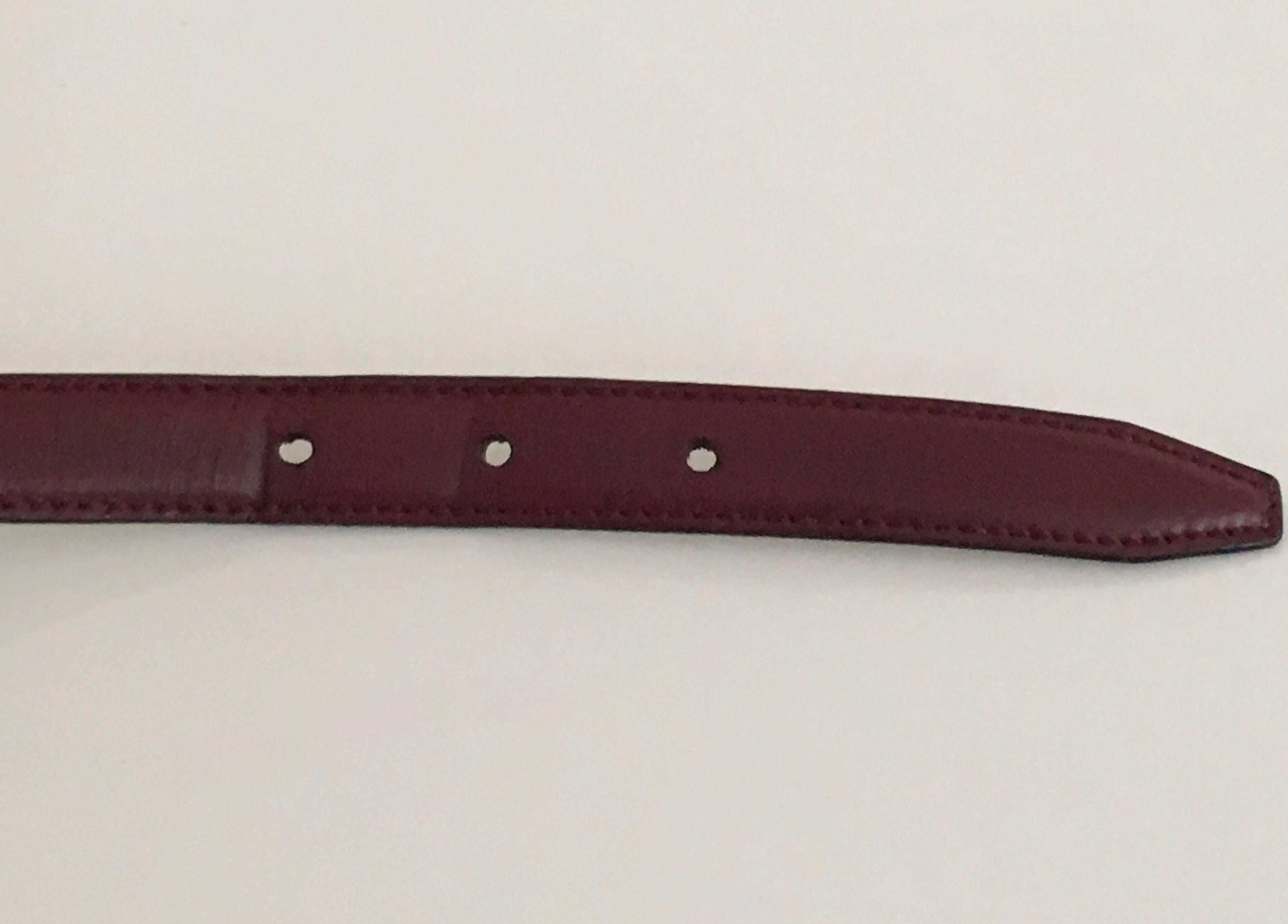 Black Ferragamo Burgundy Leather Belt Size Medium. For Sale