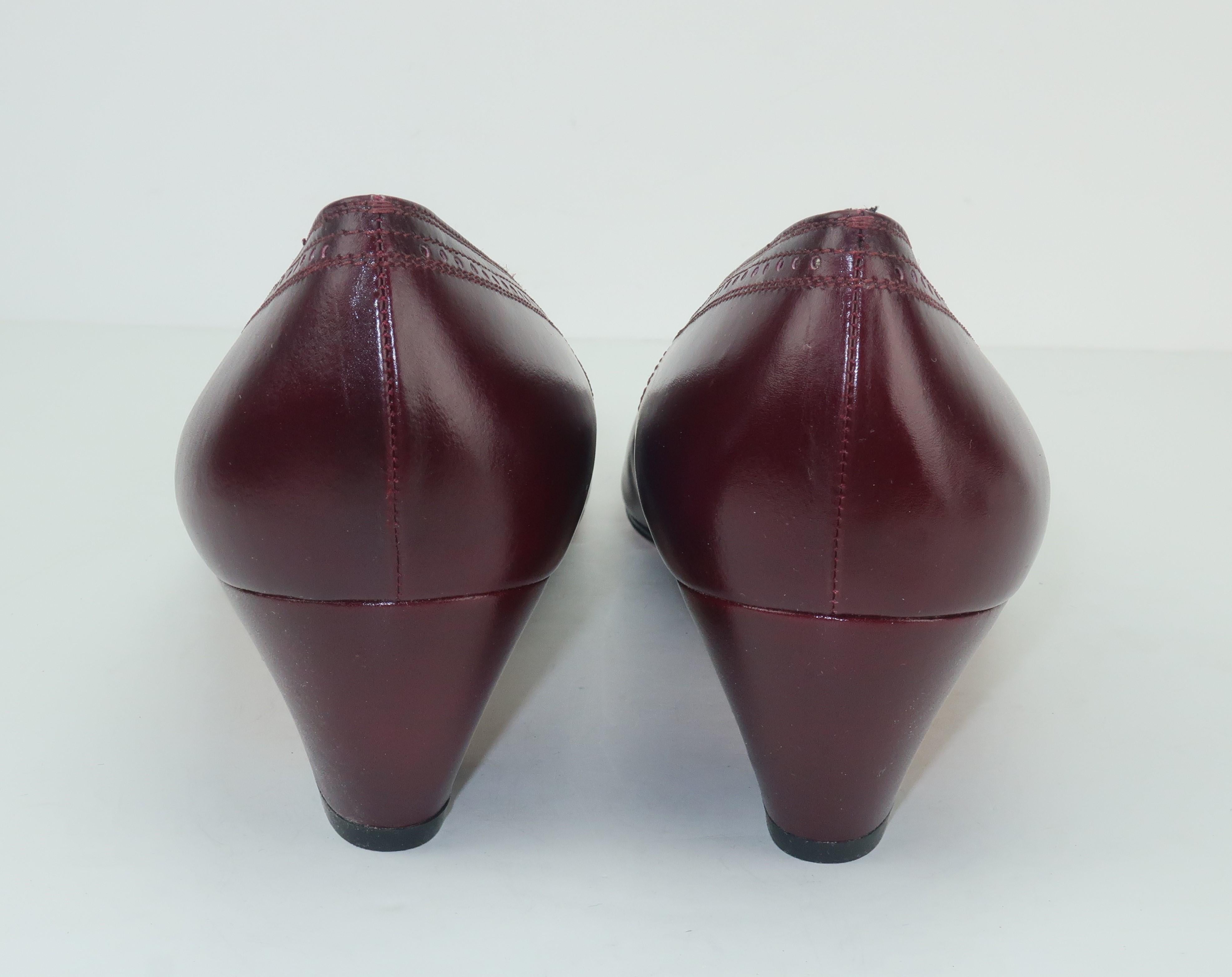 Ferragamo Burgundy Leather Spectator Style Shoes 8B, 1980's For Sale at ...