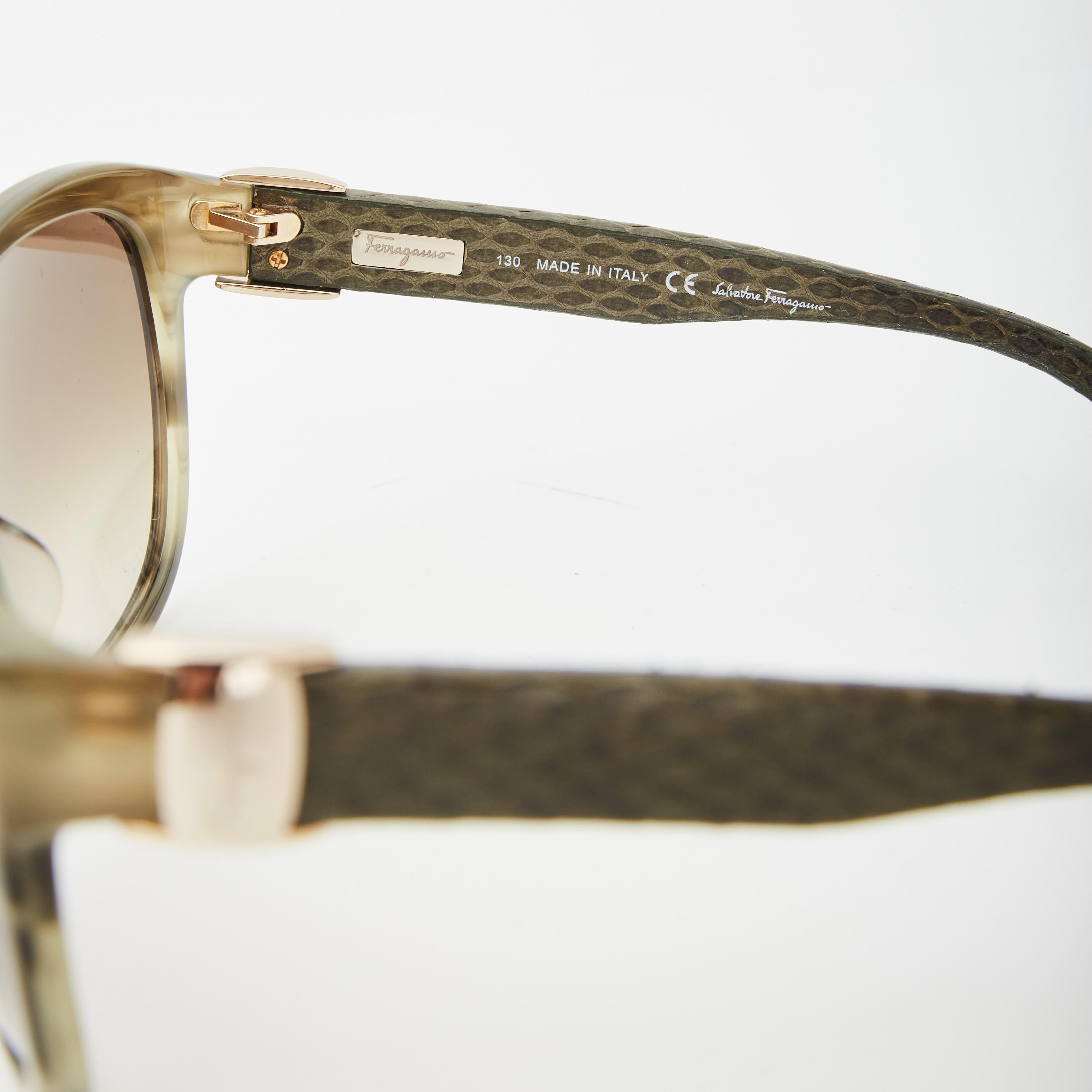Beige Ferragamo Cat Eye Striped Reptile Sunglasses (SF652SL) For Sale