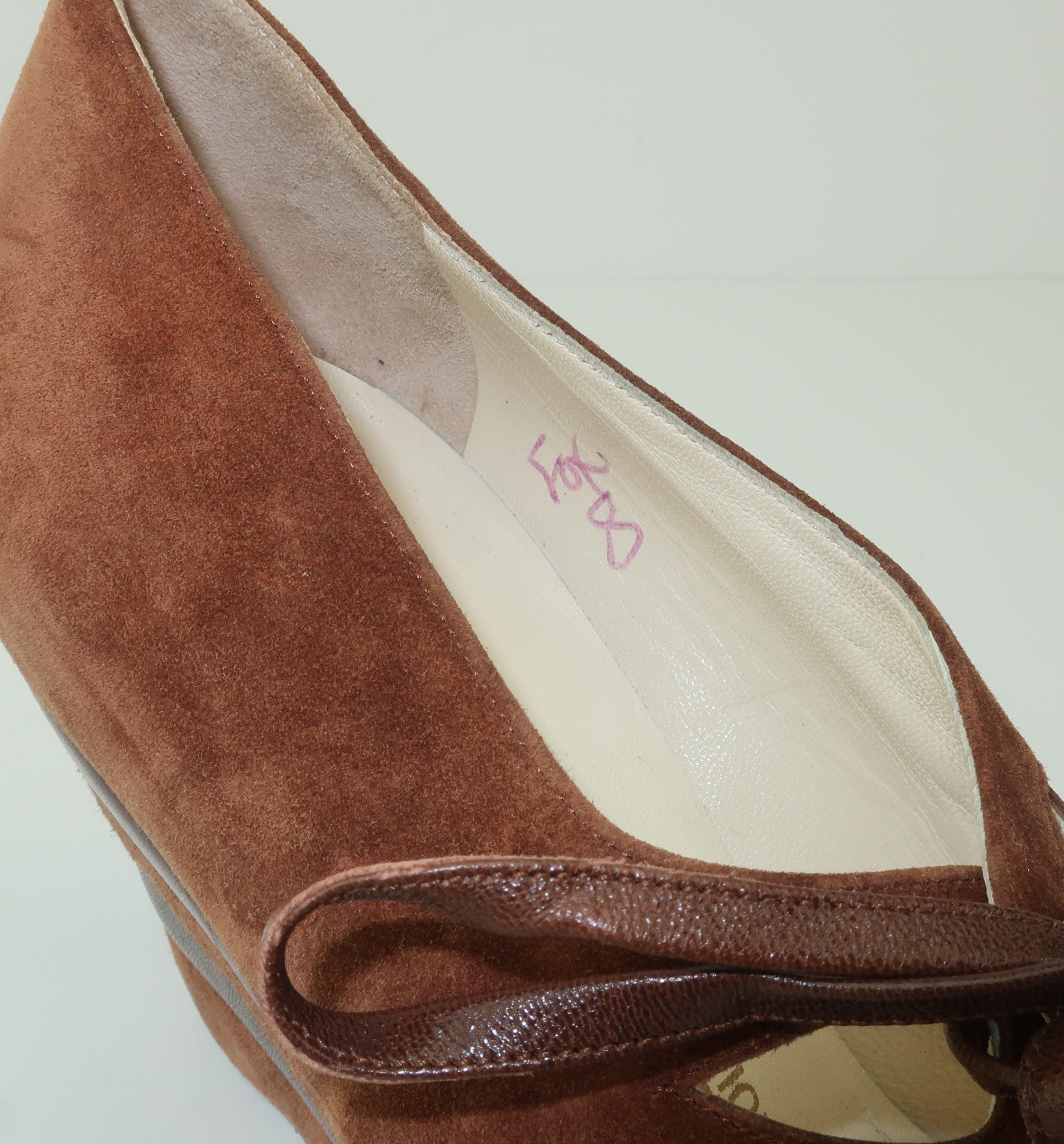 Ferragamo Creations Limited Edition 1940's Style Brown Suede Wedge Shoes Sz 8 4