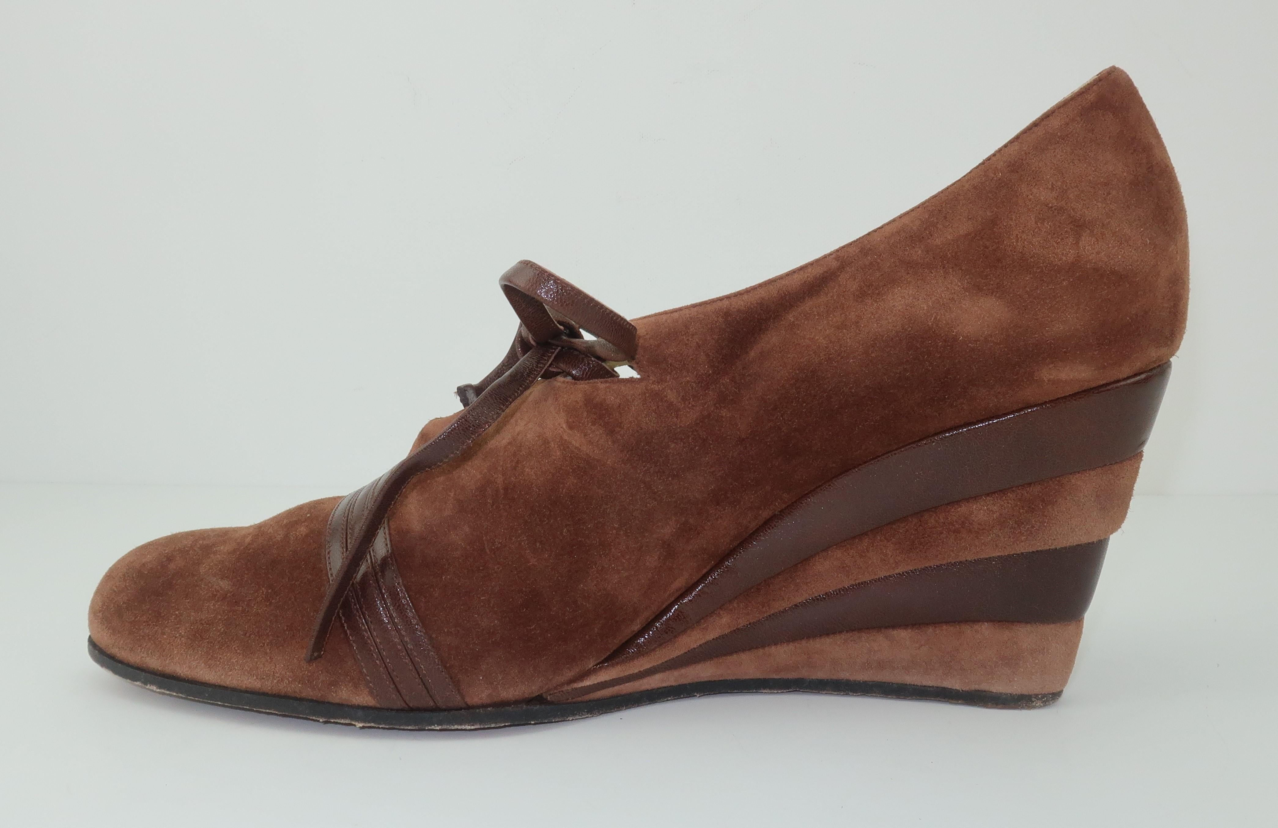 Women's Ferragamo Creations Limited Edition 1940's Style Brown Suede Wedge Shoes Sz 8