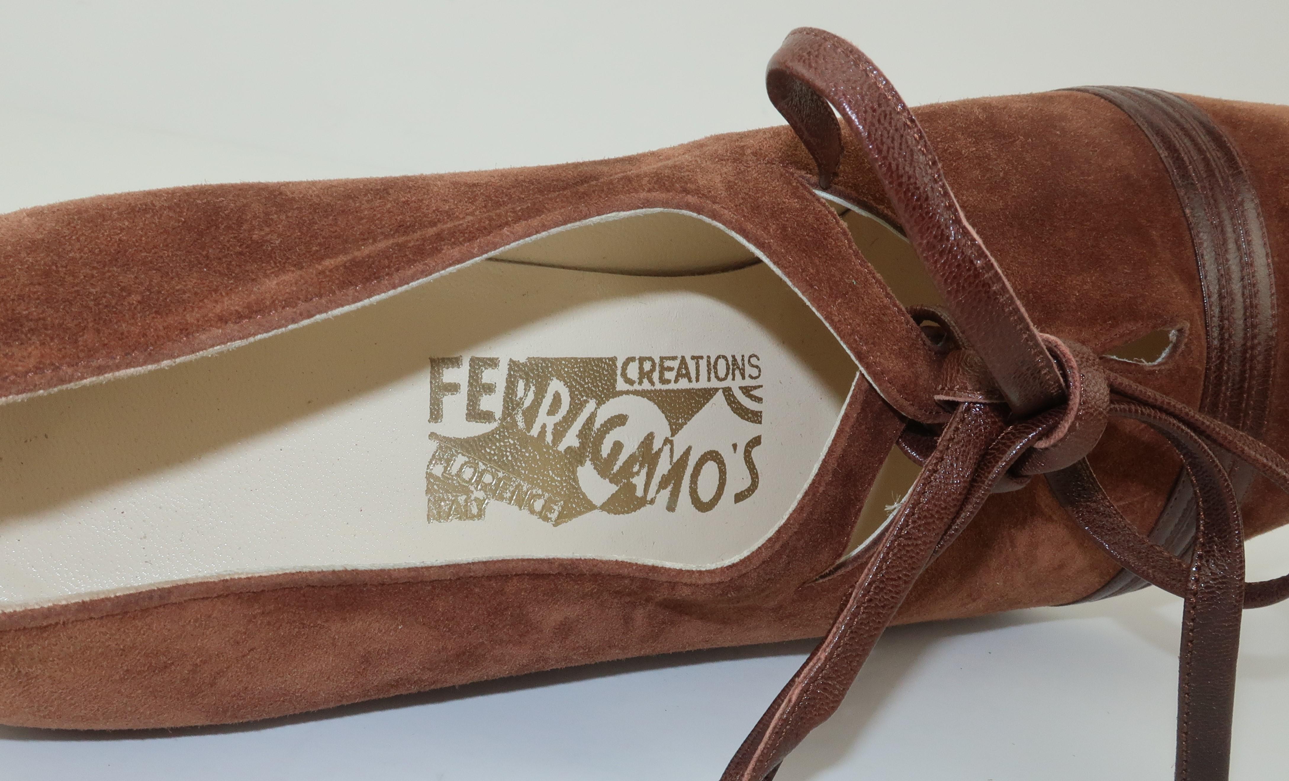 Ferragamo Creations Limited Edition 1940's Style Brown Suede Wedge Shoes Sz 8 2