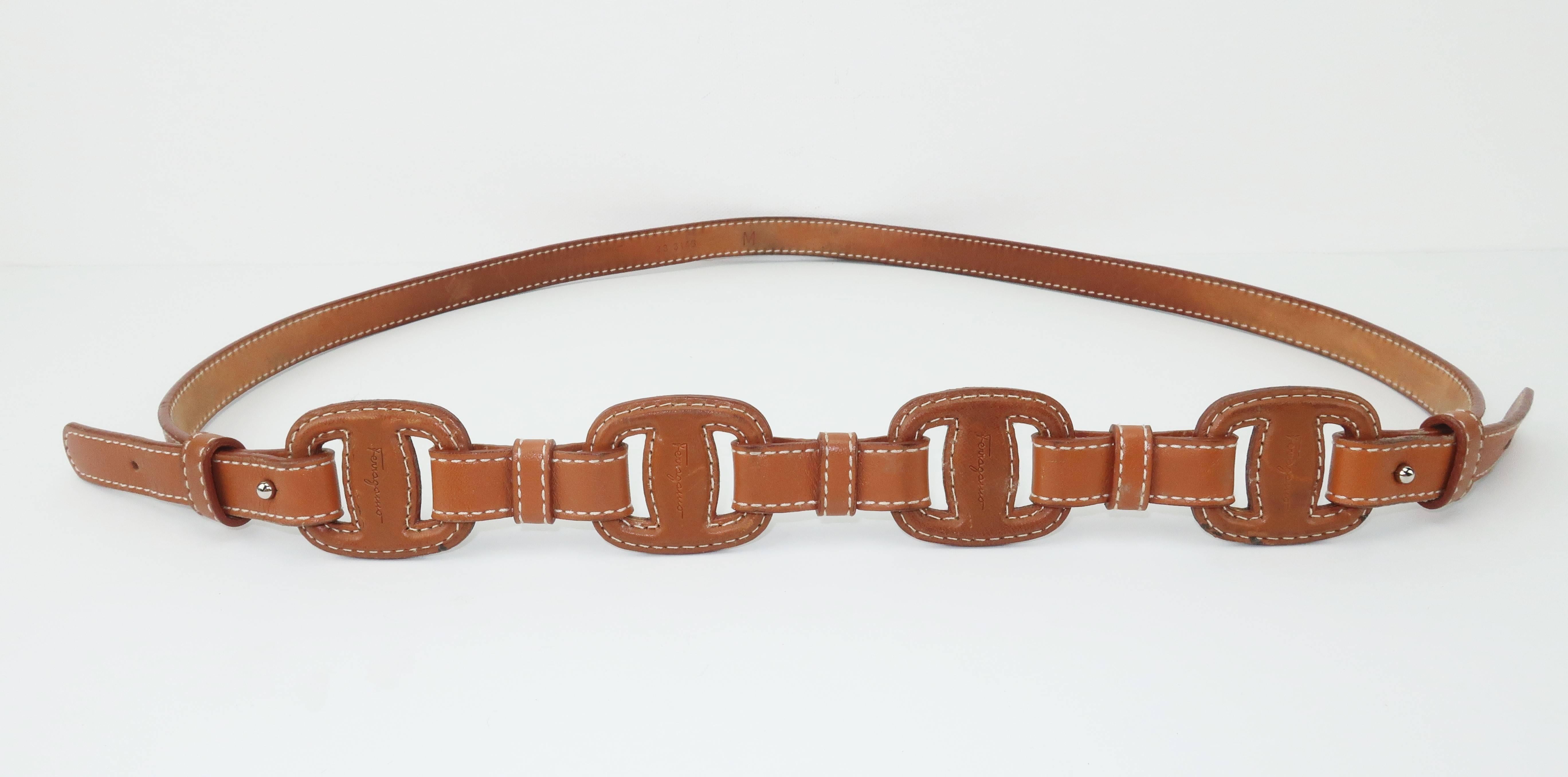 Women's Ferragamo Equestrian Inspired Tan Leather Logo Belt